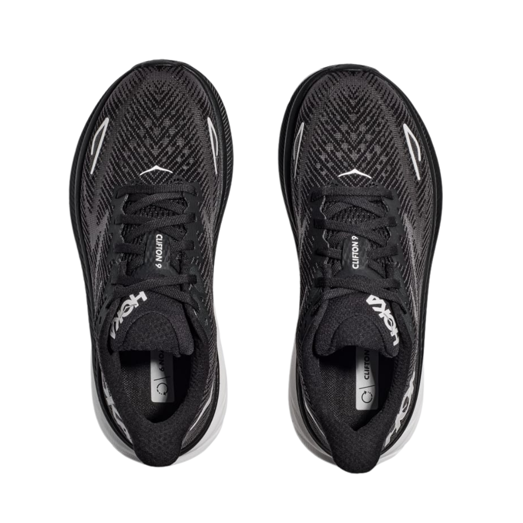 HOKA Men's Clifton 9 Running Shoes - Black/White (D Width) | Lightweight Cushioned Sneakers for Road Running, Jogging & Daily Wear