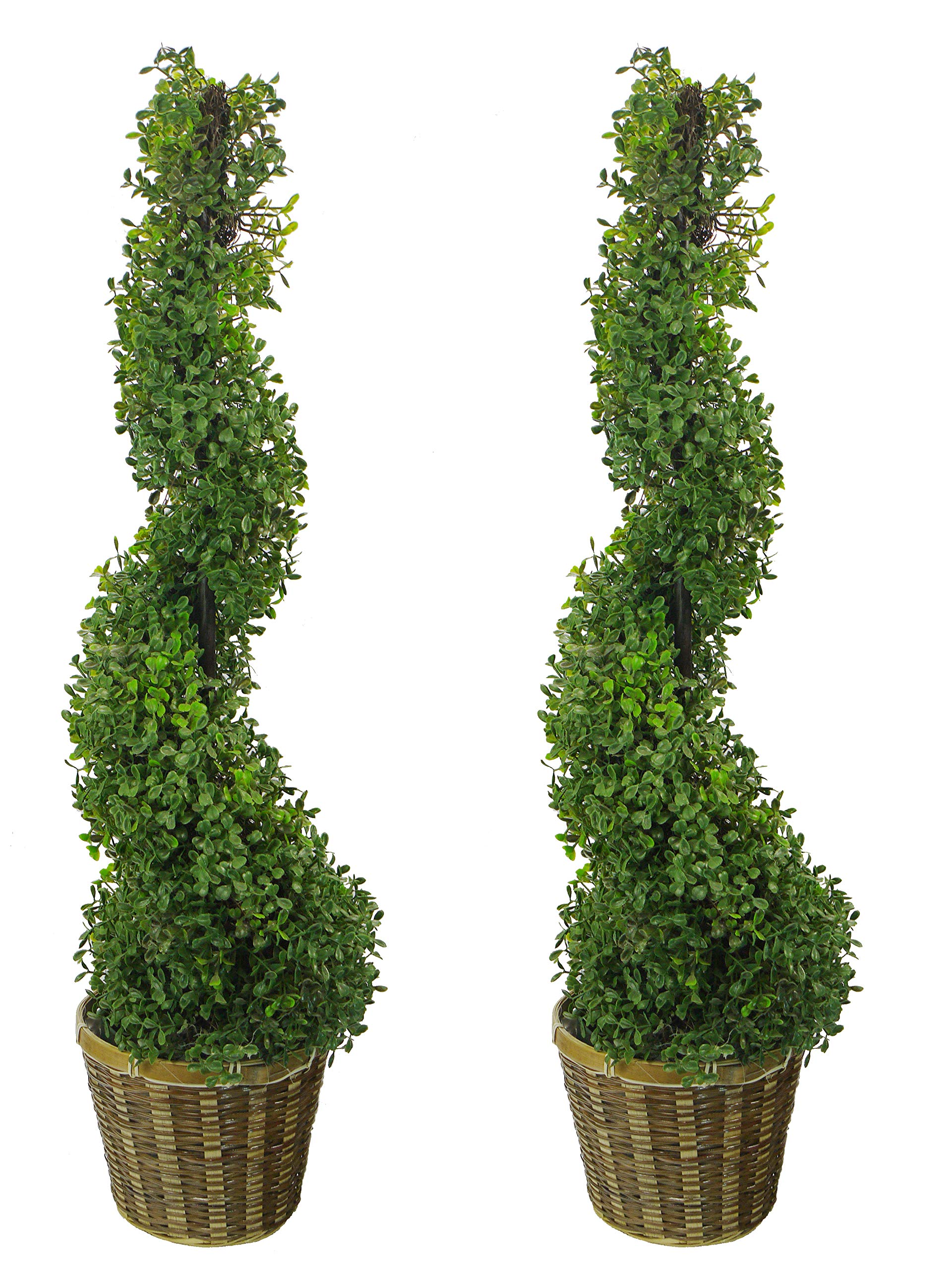 2 Pack 36 Inch Artificial Spiral Topiary Trees in Green Pot & Bamboo Basket - Faux Indoor Outdoor Plants for Home, Office, Front Porch Decor - Perfect for Living Room, Patio, and Entryway Greenery