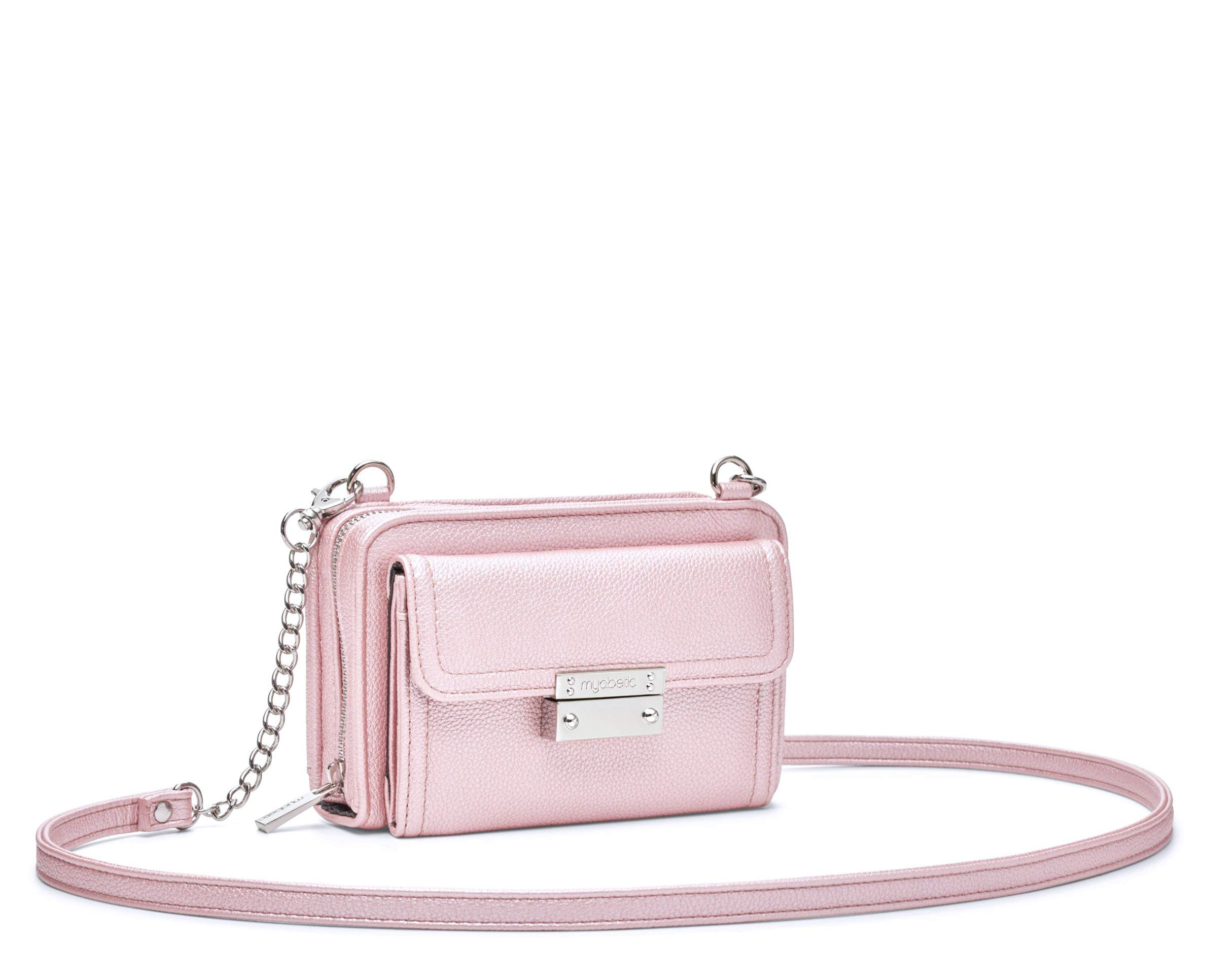 Myabetic Tina Diabetes Mini Crossbody Bag for Glucose Meter, Test Strips, Insulin Pen & Vial - Organizer for Keys, Credit Cards & Essentials (Pink Frost) - Perfect for Daily Use, Travel & Medical Needs