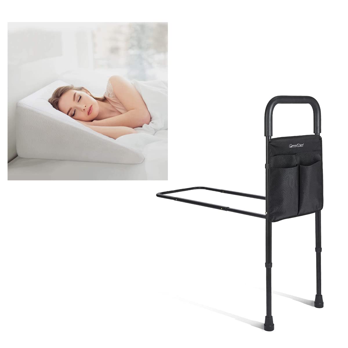 Bed Assist Rail for Elderly & Seniors - Adjustable Safety Bed Rail with Memory Foam Wedge Pillow - Ideal for Home Care, Hospital Use, and Mobility Support