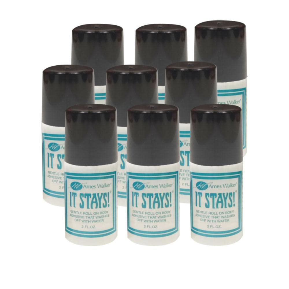 Ames Walker AW It Stays! Body Adhesive Roll-On - 3 Pack (2 oz Each) | Secure Wig, Bra & Hosiery Glue | Long-Lasting & Skin-Safe Adhesive for Costumes, Dance & Everyday Wear
