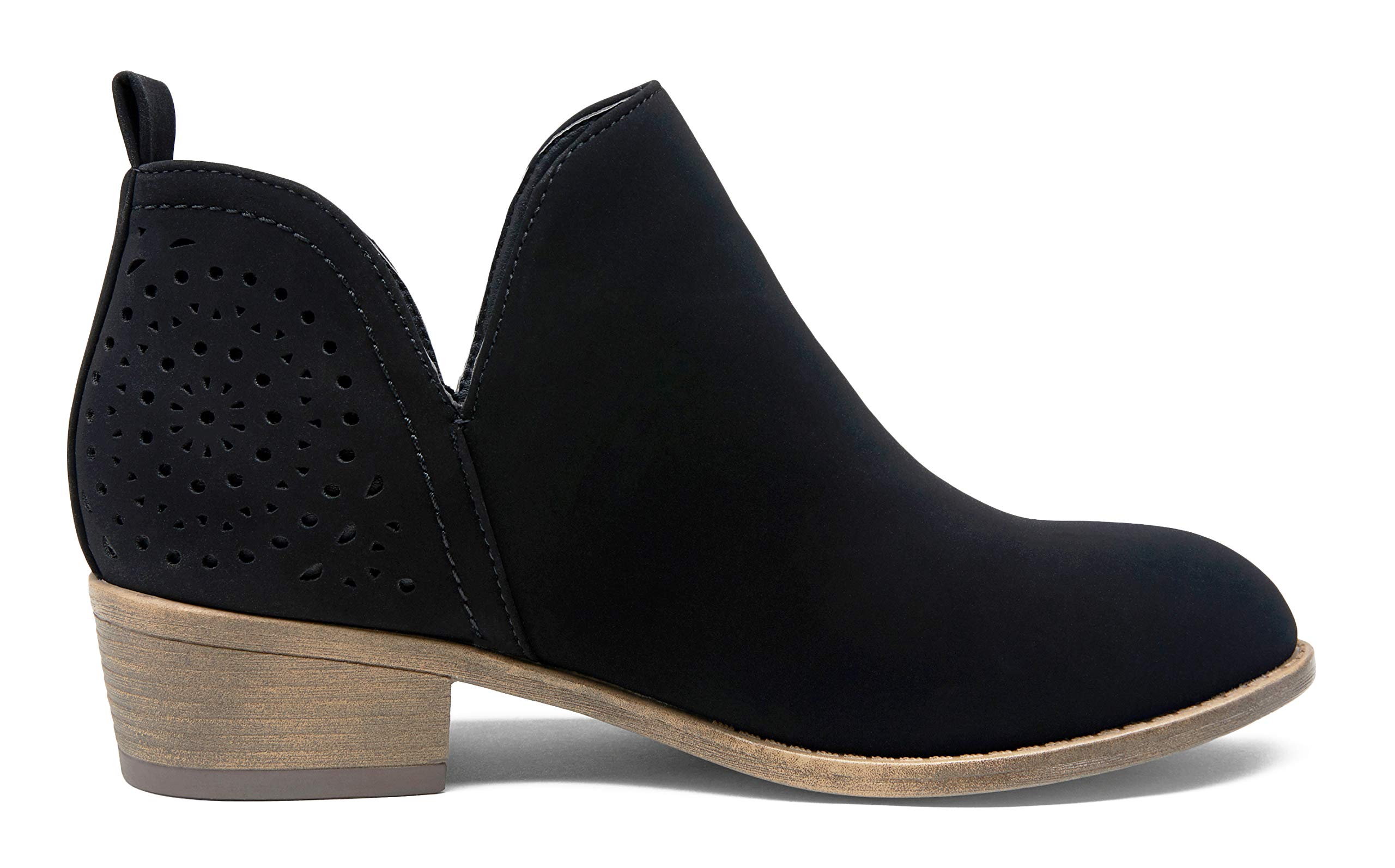 Vepose Women's Ankle Boots - Low Heel Chunky Booties with Cutout & Perforated Western Design | Comfortable Casual Shoes for Fall, Winter & Everyday Wear