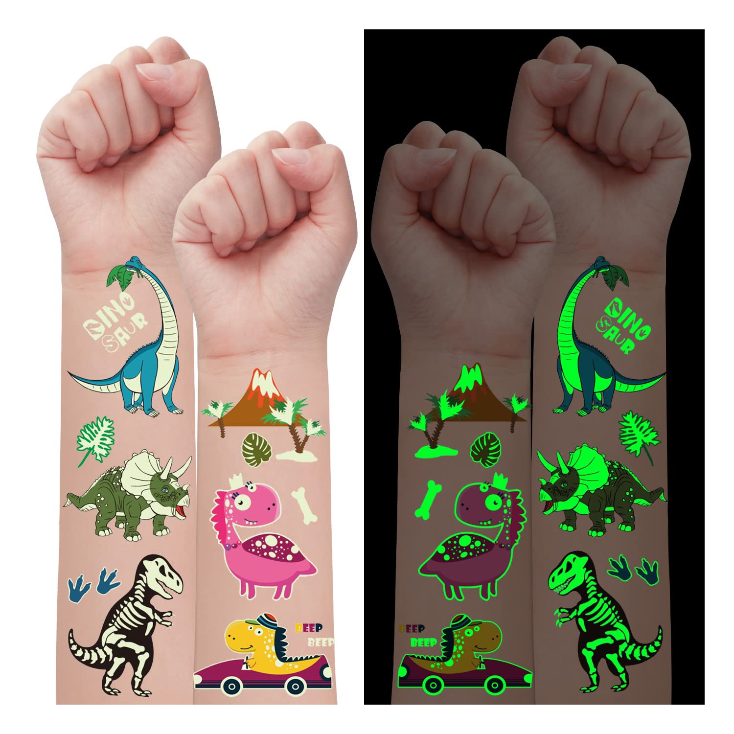 Glow in the Dark Dinosaur Party Decorations - 10 Sheets Temporary Tattoos for Kids Birthday Party Favors, Dinosaur Themed Party Supplies for Boys and Girls - Perfect for Birthday Decor, Classroom Activities & Dinosaur Lovers