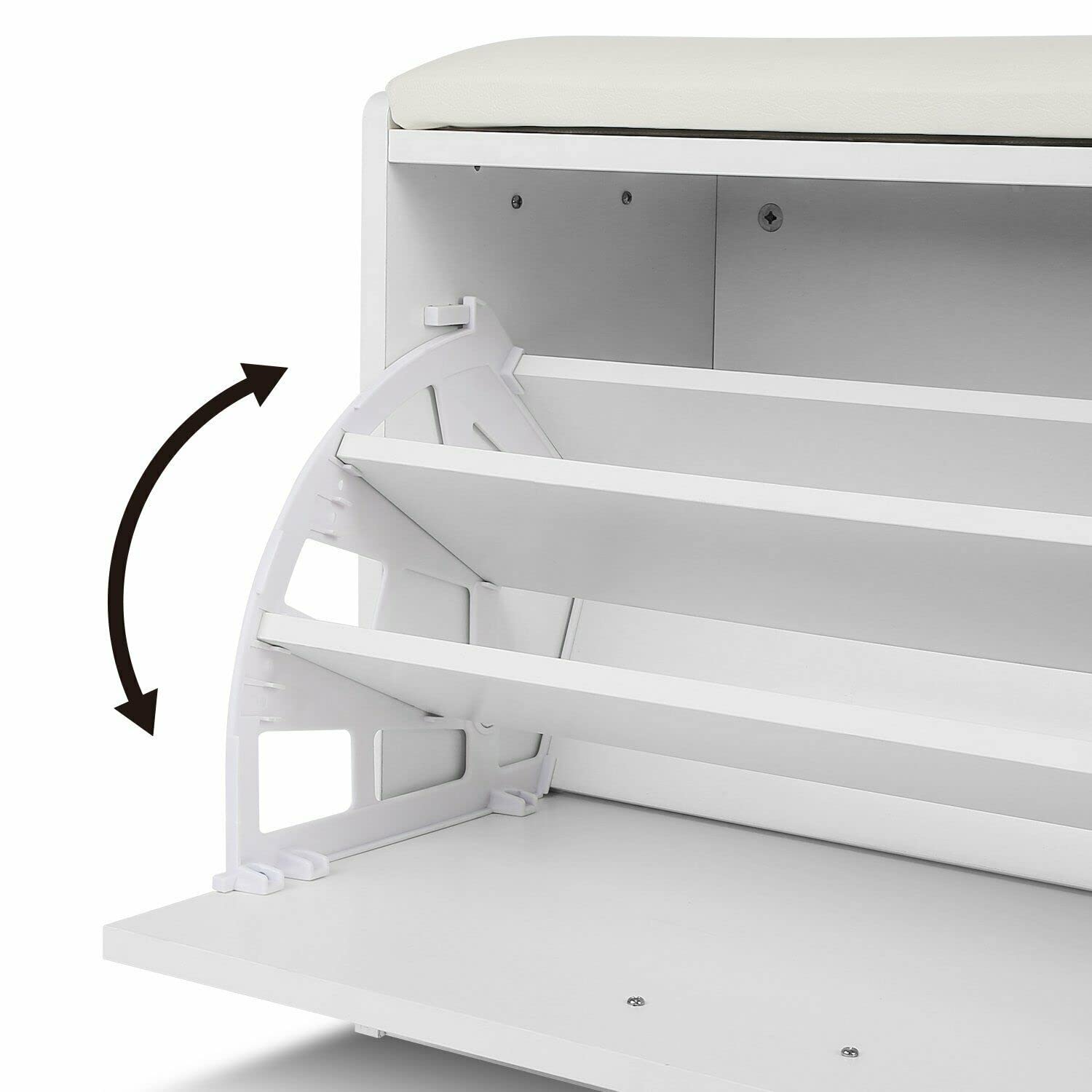White Shoe Storage Bench with Cushioned Seat - 3-Tier Shoe Rack Organizer & Entryway Storage Chest - Perfect for Mudroom, Closet, or Bedroom Shoe Organization