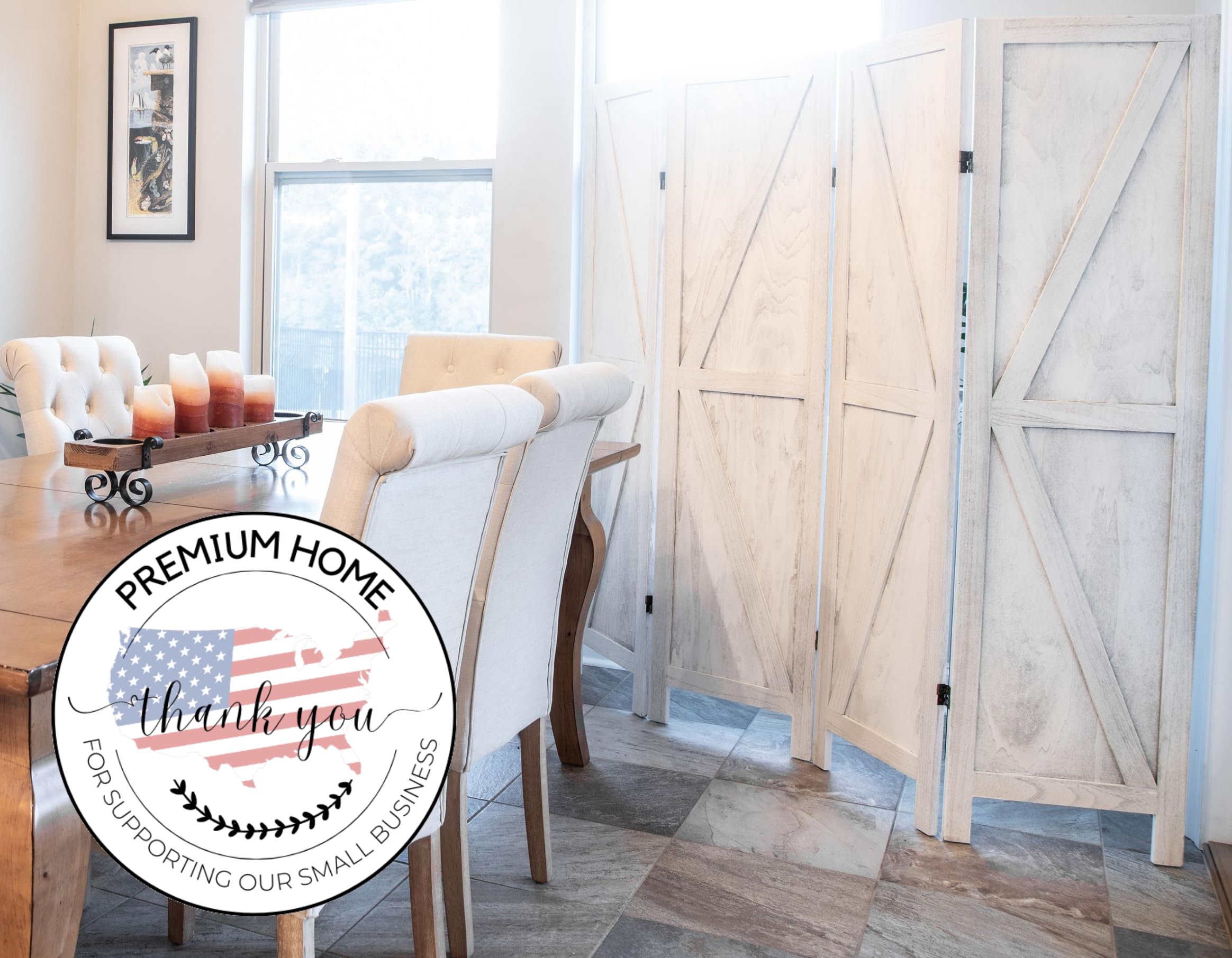 Premium Rustic Barnwood Room Divider - Foldable Privacy Screen & Partition Wall for Home, Office, Dorm - Temporary Wall Separator for Living Room, Bedroom, Studio (White) | Space-Saving Home Decor & Room Organization Solution