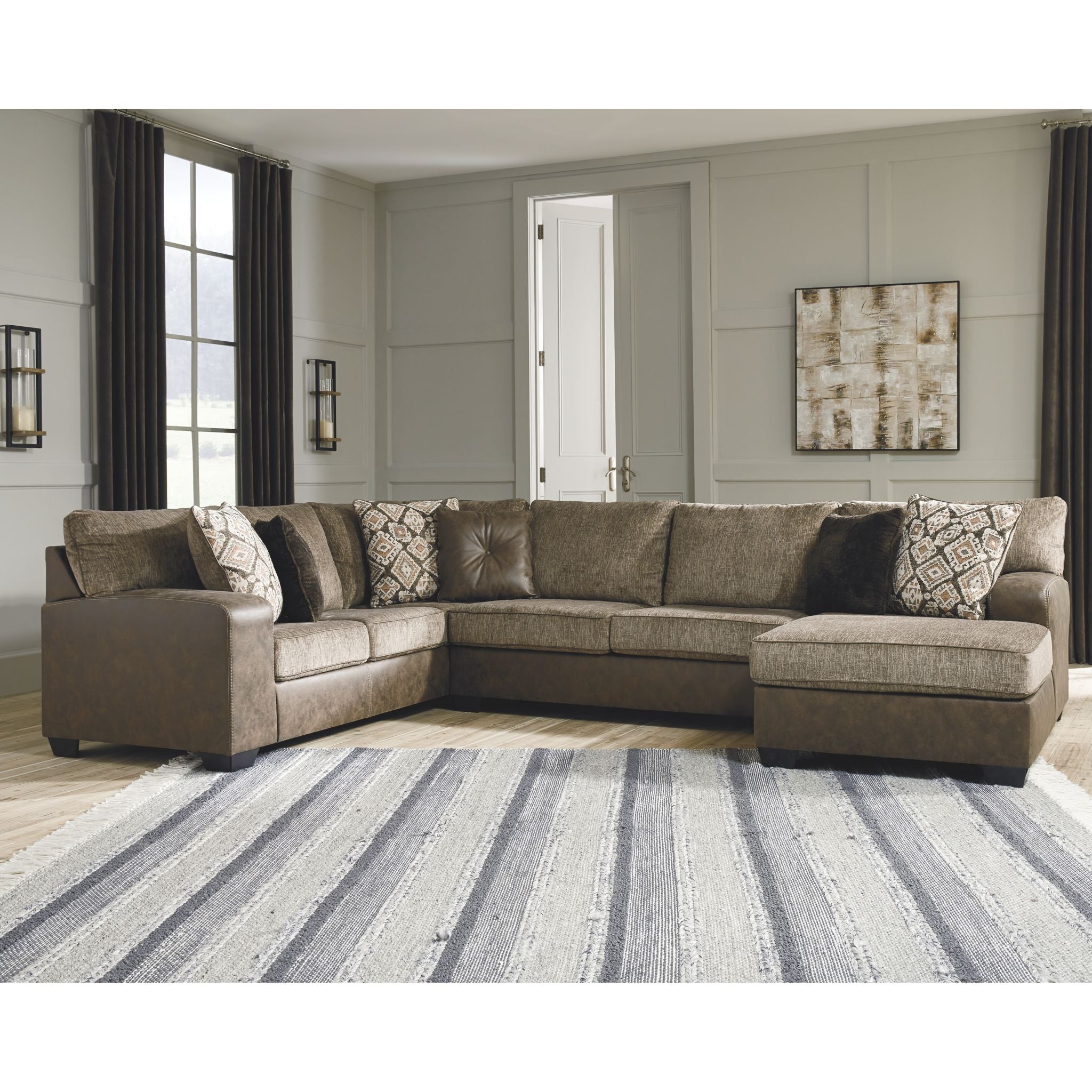 Luxury Abalone 3-Piece Sectional Sofa with Chaise Lounge - Modern L-Shaped Living Room Furniture for Home Theater & Family Gatherings