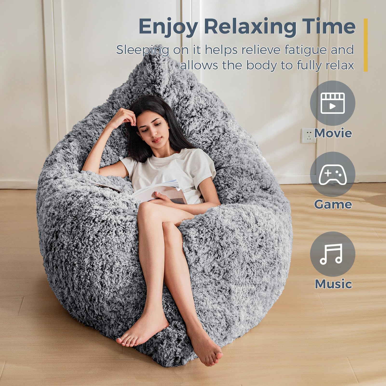 MAXYOYO 3-in-1 Convertible Bean Bag Chair - Giant Memory Foam Sofa Bed & Floor Mattress with High Density Support - Black - Perfect for Living Room, Bedroom, Dorm & Game Room Relaxation