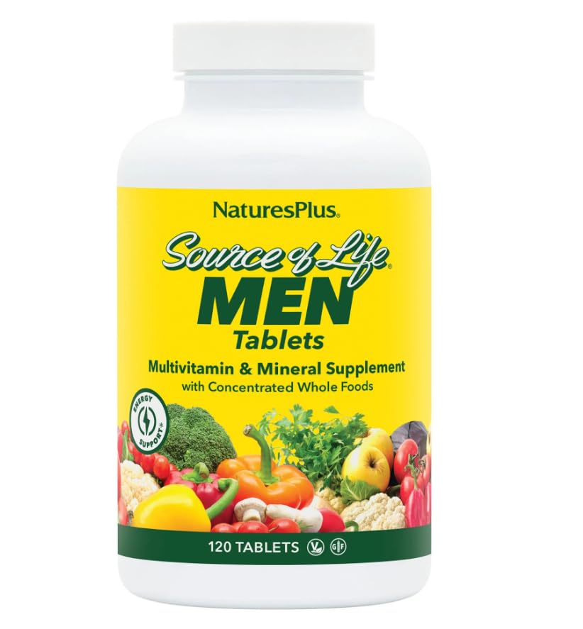 Natures Plus Source of Life Men's Multivitamin - 120 Tablets (Pack of 2) | Iron-Free Vitamin & Mineral Supplement with Saw Palmetto, Lycopene & Lutein | Gluten Free, Vegetarian | 120 Servings | Supports Energy, Prostate Health & Eye Function for Active Men