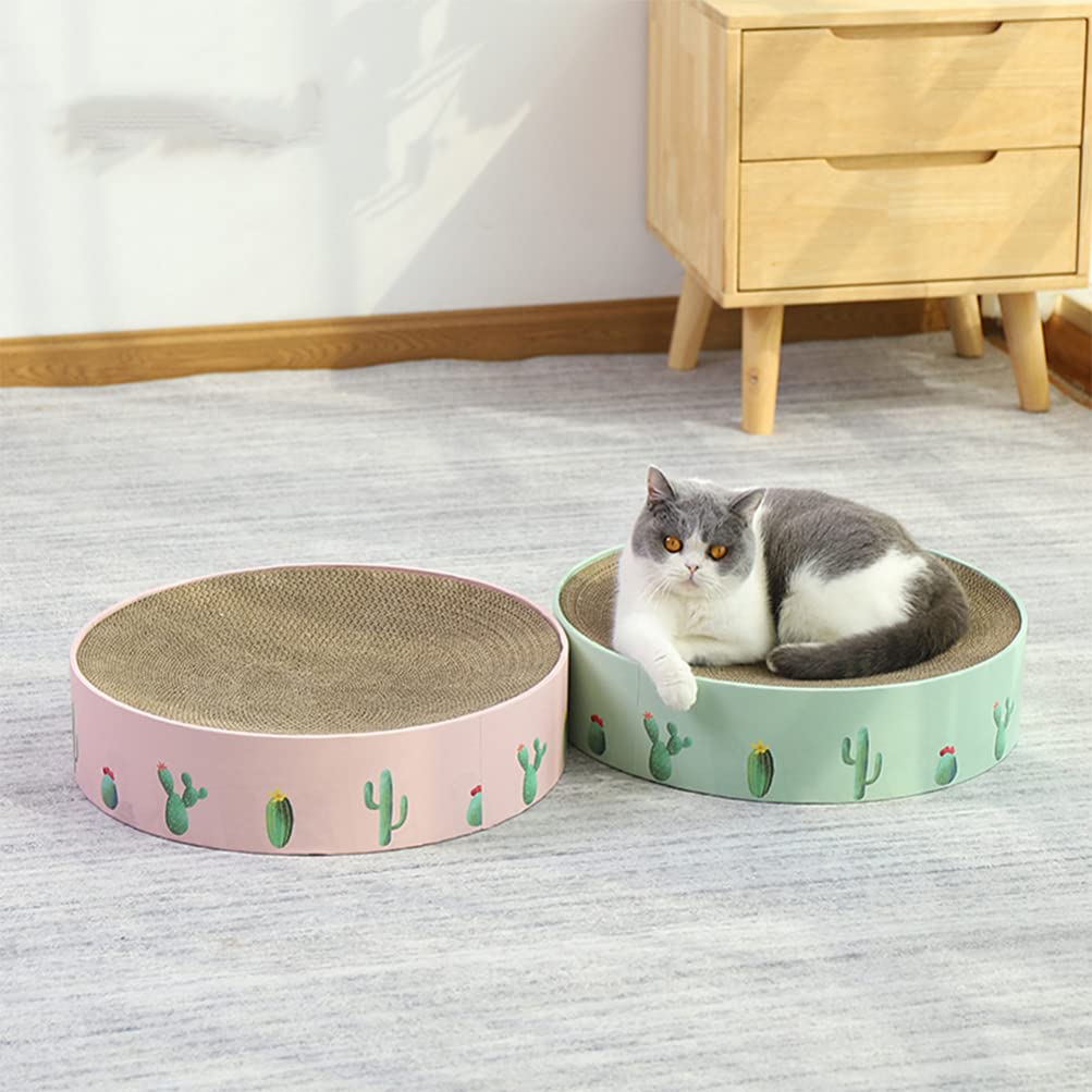 1Pc Cat Scratcher Cardboard Bowl Shape Scratching Board with Cacti Pattern - Durable Cat Scratching Post, Scratch Pad & Bed for Indoor Cats - Perfect for Playtime, Nail Care & Furniture Protection