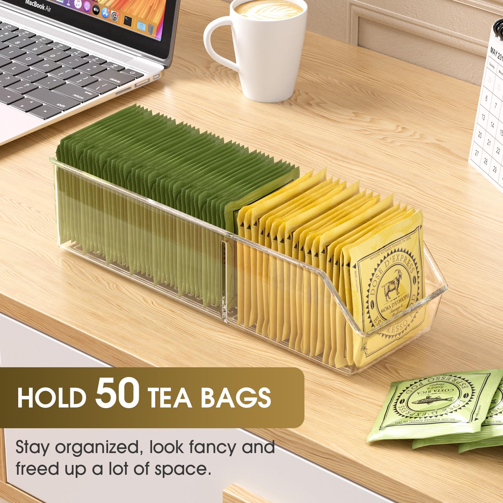 MaxGear Clear Plastic Tea Bag Organizer and Storage Holder - 2 Pack for Pantry, Kitchen, Cabinet & Countertop | Perfect for Tea Lovers & Organized Spaces