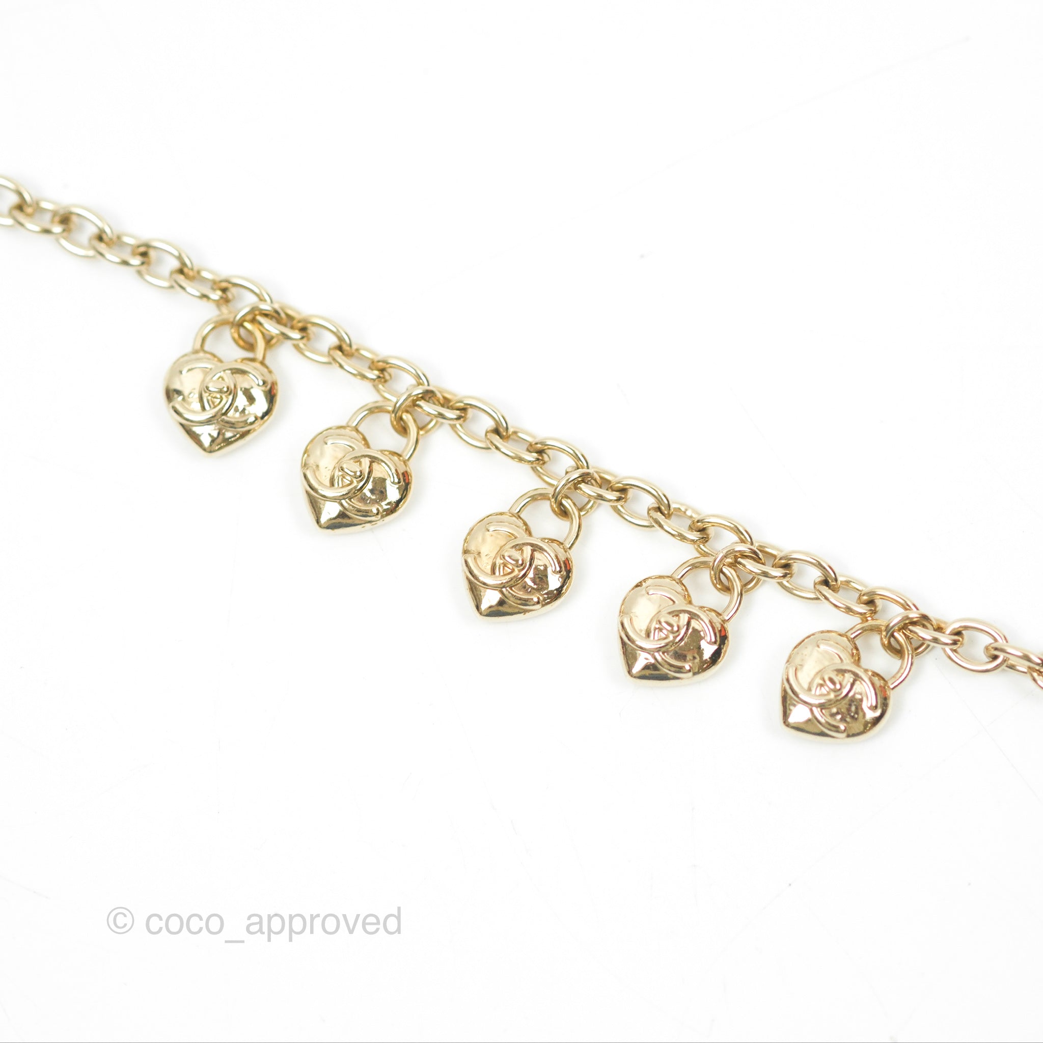 Chanel CC Heart Padlock Charms Chain Bracelet in Gold Tone - Elegant 22B Collection for Women | Perfect for Date Night, Parties & Special Occasions