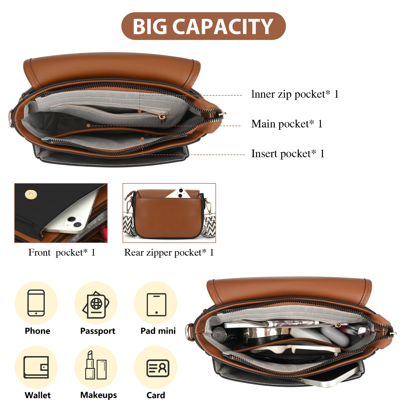 Trendy Vegan Leather Crossbody Bags for Women - Flap Saddle Shoulder Purse with Adjustable Guitar Strap | Perfect for Daily Use, Travel & Shopping