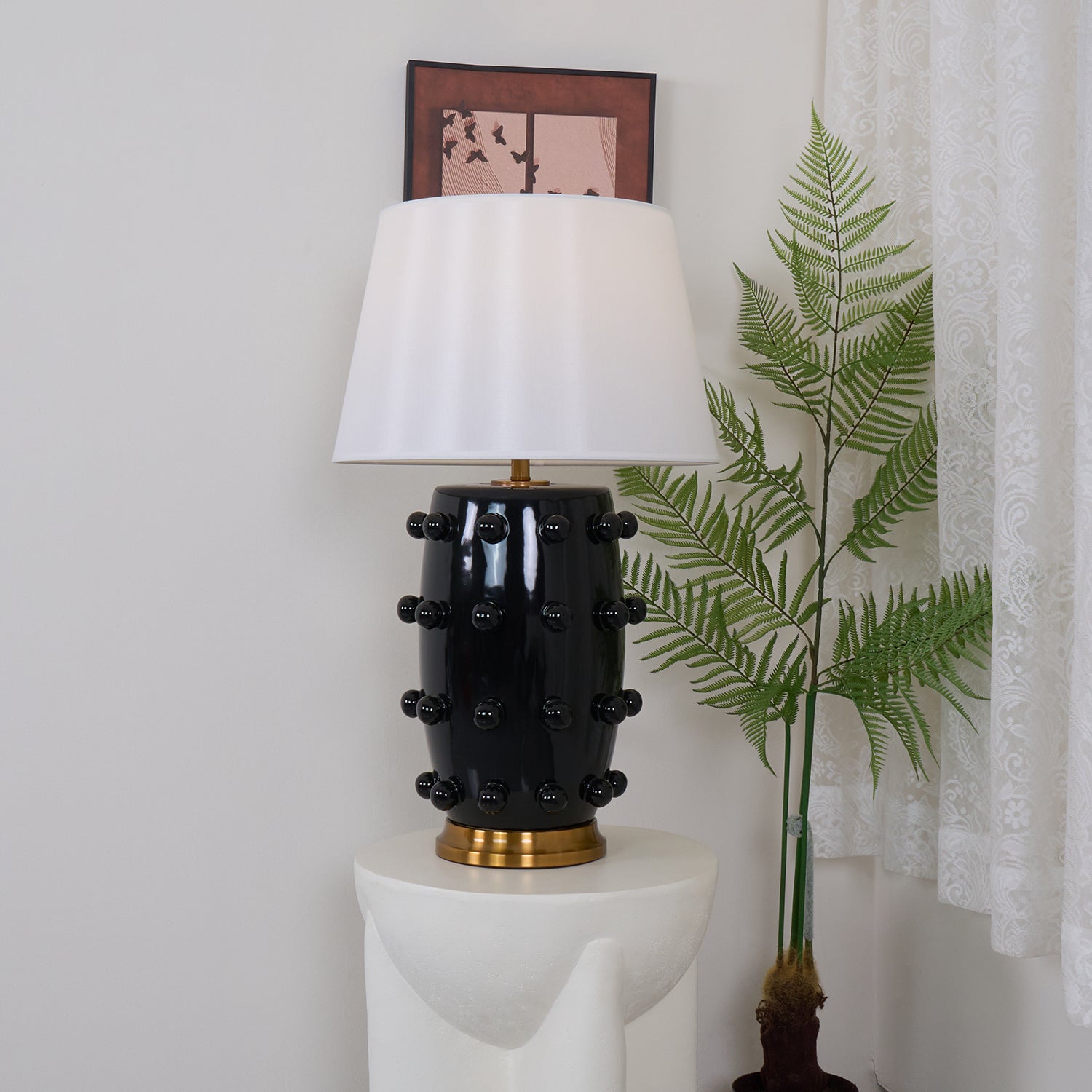 Polka Dot Porcelain Table Lamp - Elegant Home Decor for Bedroom, Living Room & Office - Stylish Ceramic Lamp with Adjustable Brightness