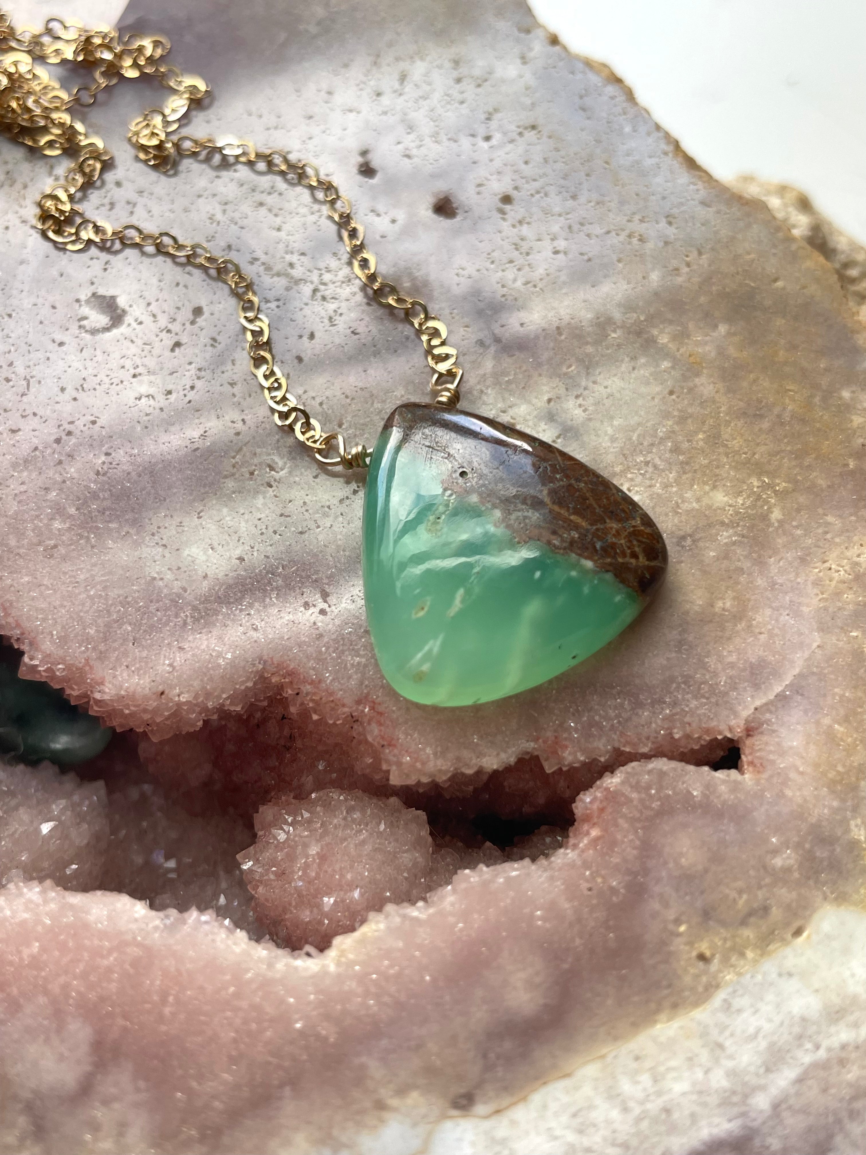 Natural Chrysoprase Gemstone Pendant Necklace - 16