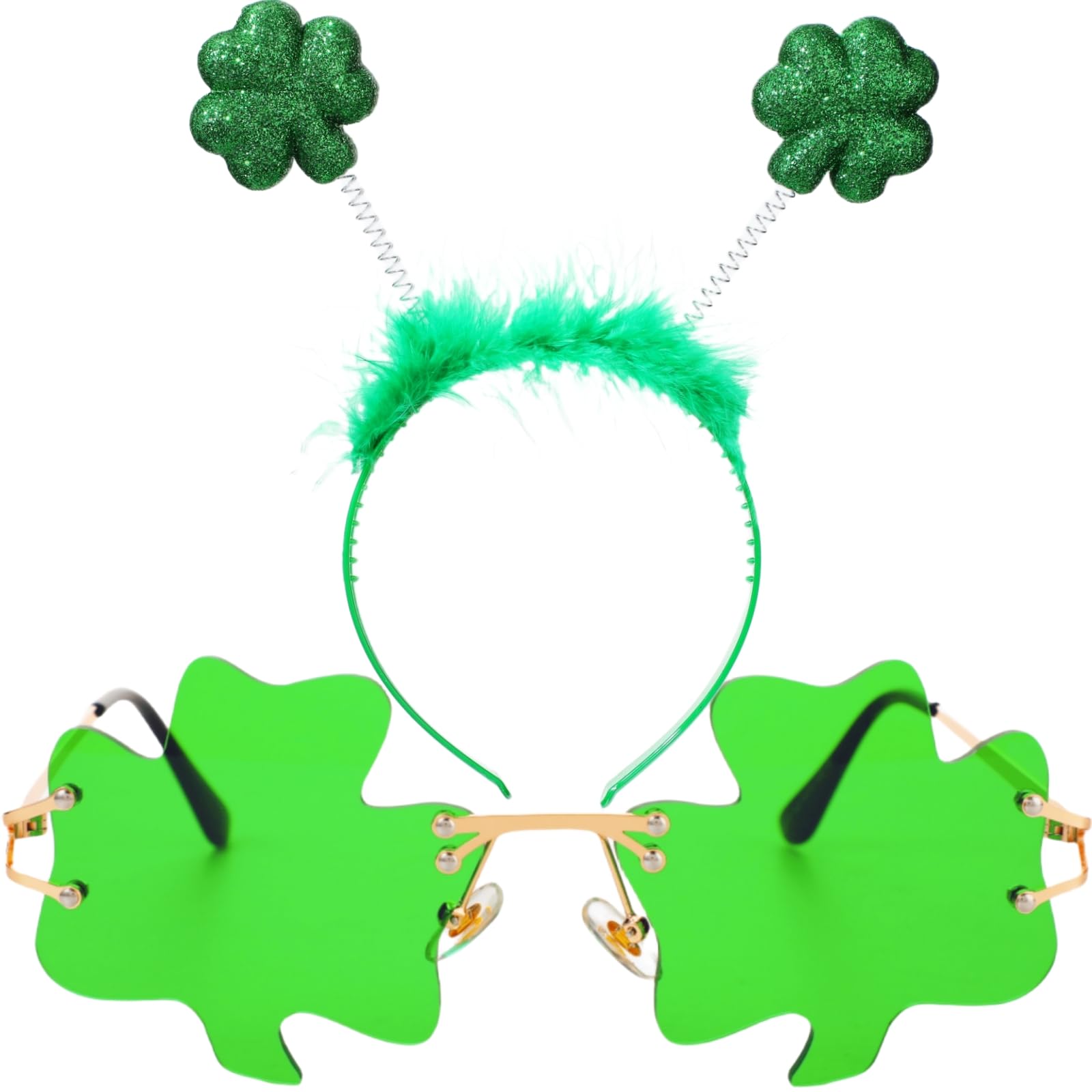St. Patrick's Day Women's Headband and Glasses Set - Shamrock Costume Accessories for Women & Girls | Perfect for Irish Themed Parties, Parades, and Festive Celebrations