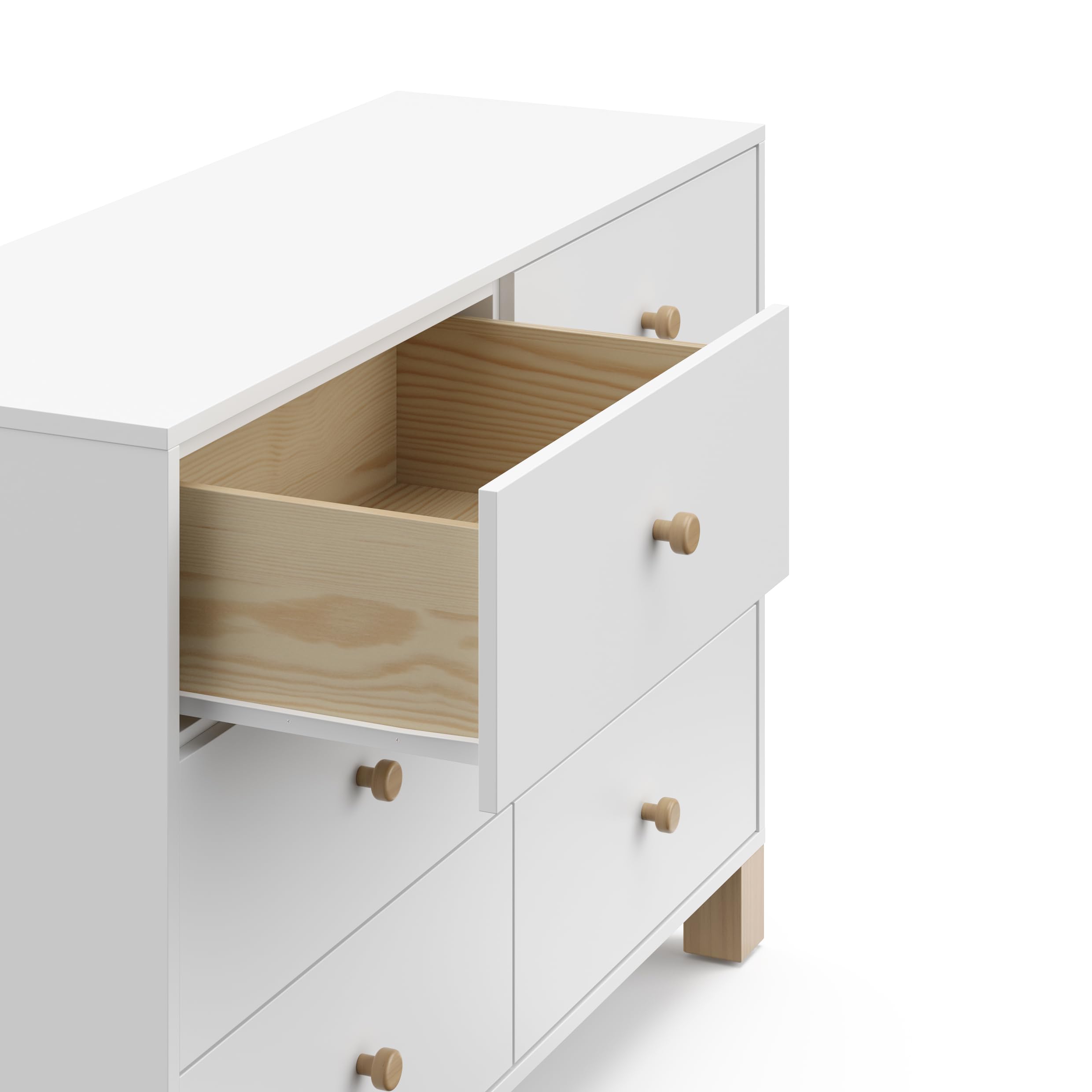 Storkcraft California 6-Drawer Double Dresser in White with Driftwood Finish - GREENGUARD Gold Certified, Sturdy Interlocking Drawer System, Kids Bedroom Dresser with Drawer Organizer for Clothes & Toys Storage - Perfect for Nursery, Toddler Room & Children's Bedroom Organization