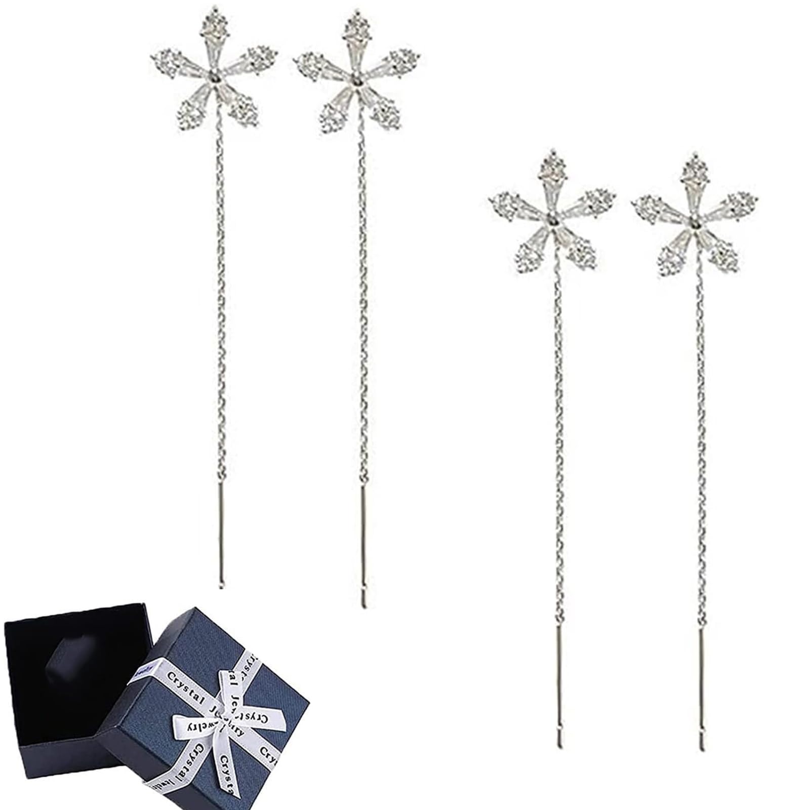 2 Pairs Lymphvity MagneTherapy Germanium Earrings - Shiny Diamond Flower Magnetic Earrings for Lymphatic Drainage & Weight Loss, Hypoallergenic Jewelry Gift Set with Elegant Box (Silver) | Perfect for Wellness Therapy, Fashion Accessories & Special Occasion Gifts