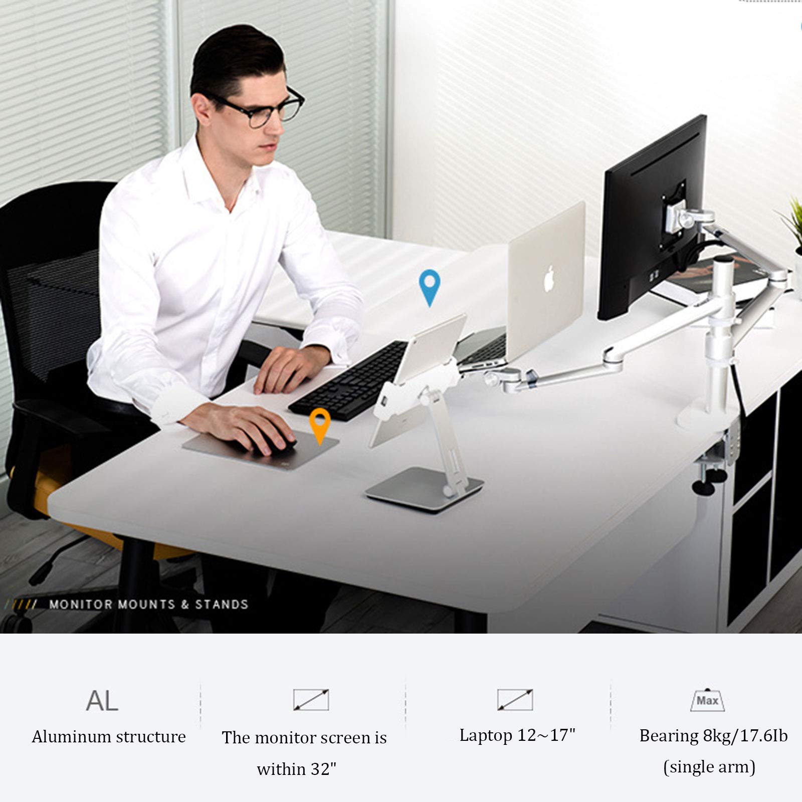 ELQ 2-in-1 360° Rotating Heavy Duty Dual Arm Desk Mount for 17-32