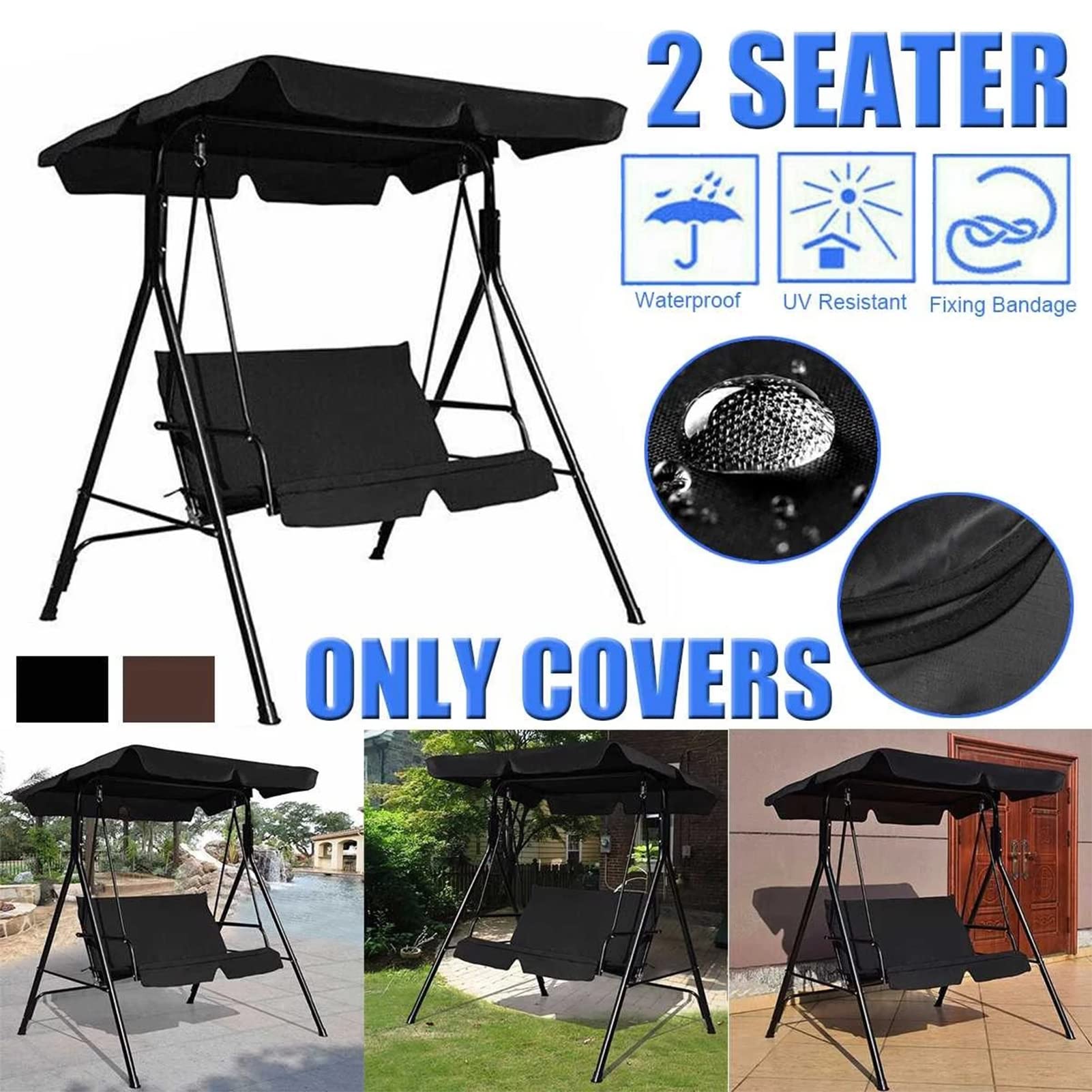 FYTY 210D Waterproof Patio Swing Canopy Replacement Cover - Grey, 164x114x15cm - Durable Sunshade for 2/3 Seat Garden Swing Chairs - Perfect for Outdoor Relaxation in Backyard, Porch or Deck