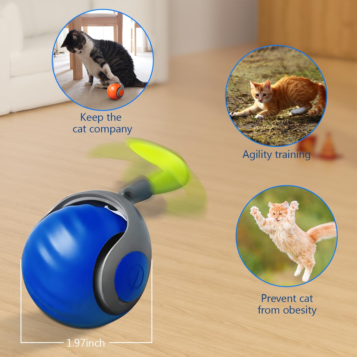 Interactive Cat Ball Toy 2.0 - Smart Automatic Cat Toy with 3 Tails, 2 Speed Modes & Obstacle Avoidance - Perfect for Indoor Cats (Small/Medium/Large) - Keep Your Cat Entertained for Hours - Great for Playtime, Exercise & Mental Stimulation