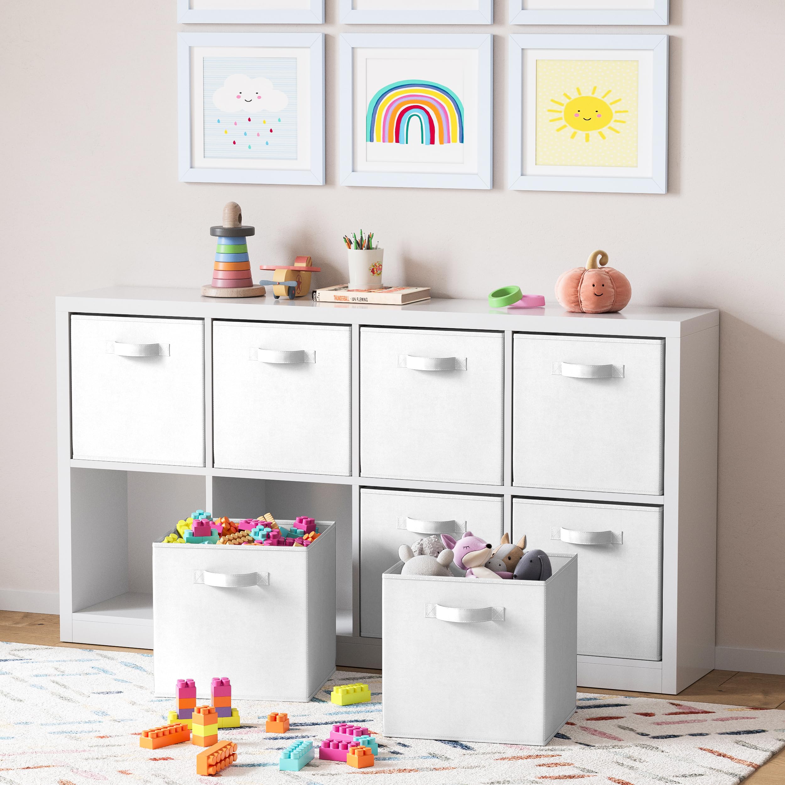 Heavy Duty Fabric Storage Cubes 8-Pack - 13 Inch White Cube Organizer Bins for Closet, Shelves & Cubbies - Perfect for Clothes, Toys & Home Organization