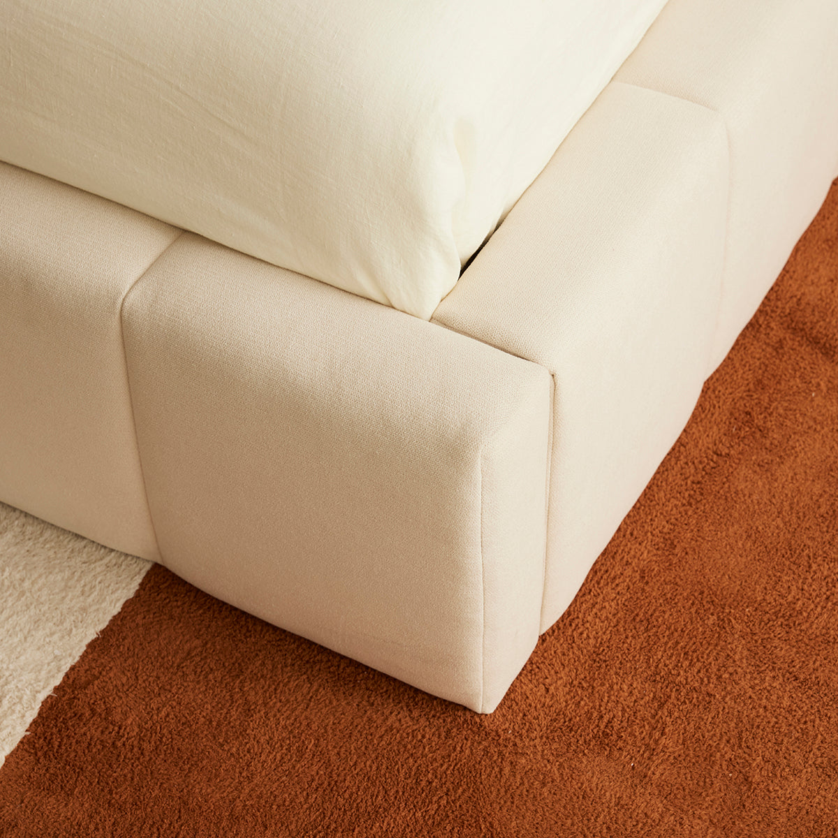 Allocco Queen Size Bed Frame with Upholstered Headboard - Cream Velvet Fabric - Modern Platform Bed for Bedroom - Perfect for Master Bedroom, Guest Room, or Apartment