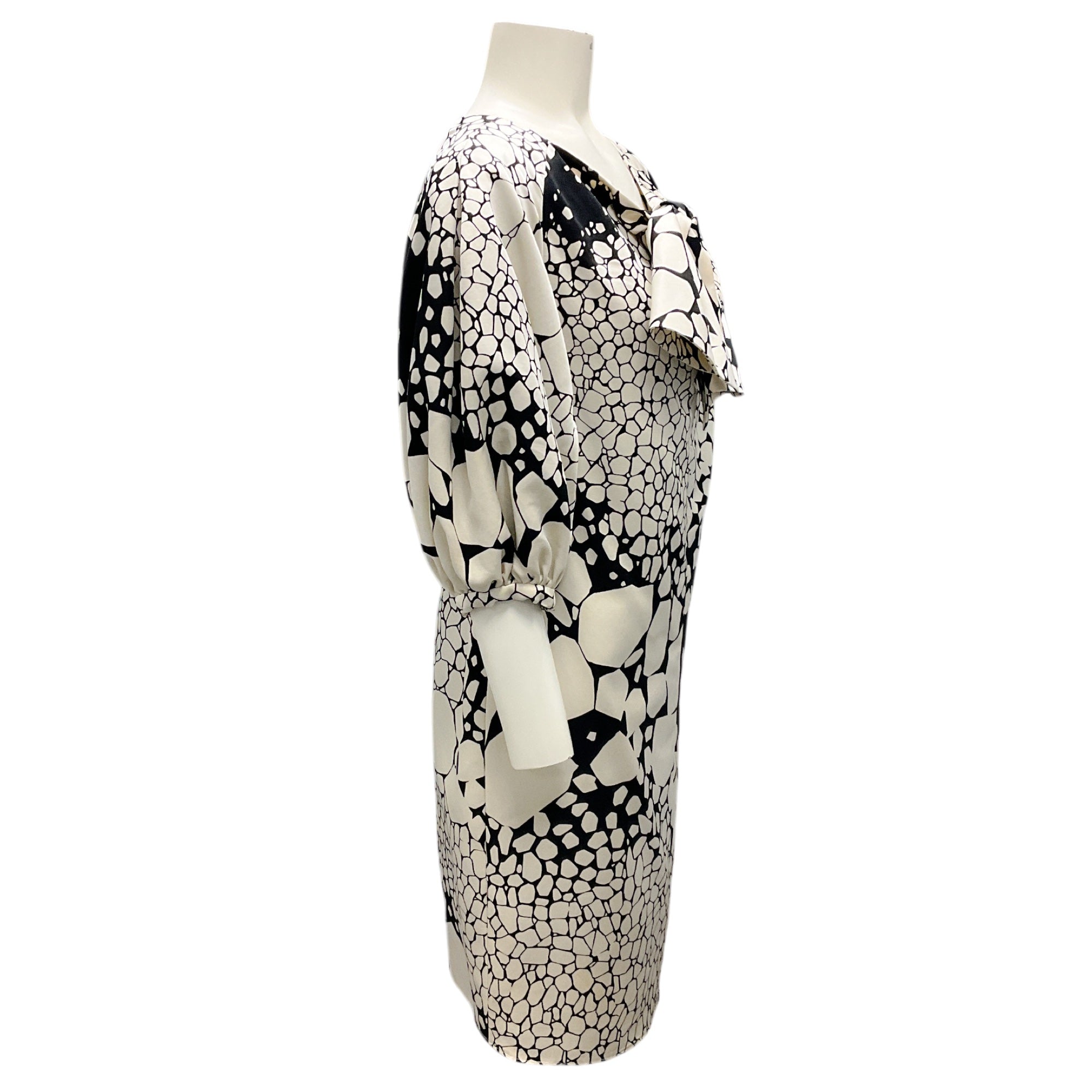 Giambattista Valli Ivory & Black Bow Detail Floral Printed Midi Dress for Women | Elegant Cocktail Party & Wedding Guest Outfit