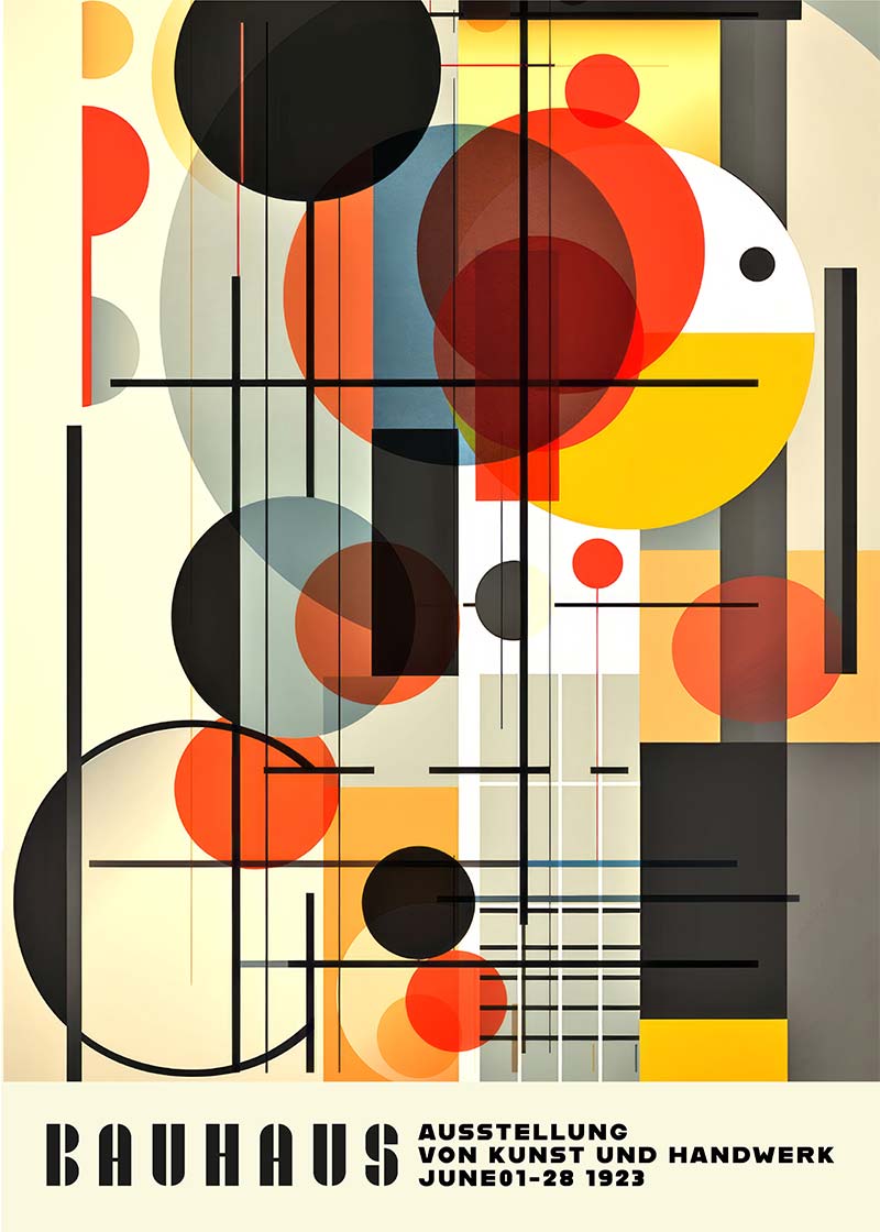 Bauhaus Industrial Geometric Shapes Print Wall Art - Modern Abstract Canvas Painting for Living Room, Bedroom & Office Decor