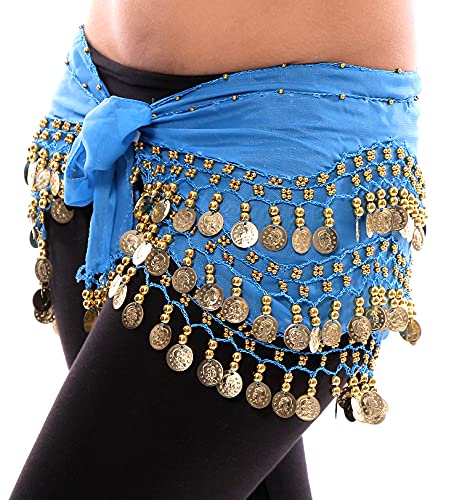 Belly Dance Hip Scarf with Sequins & Coins - Flowy Chiffon Wrap Skirt for Women | Perfect for Dance Performances, Costume Parties & Yoga