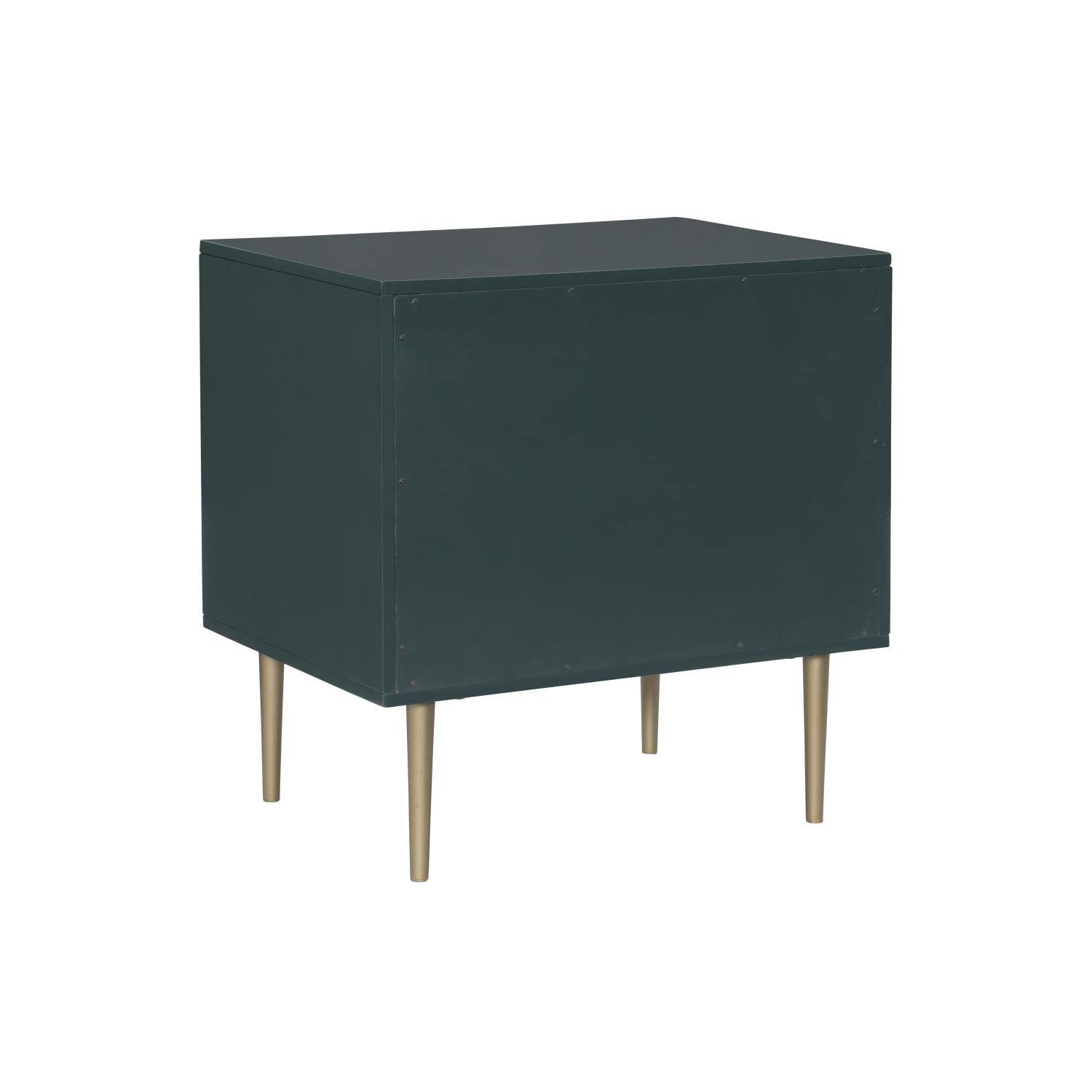 Linon Gloria 2-Drawer Nightstand - Dark Green Finish, Bedside Table for Bedroom, Compact Storage for Lamps, Books & Essentials