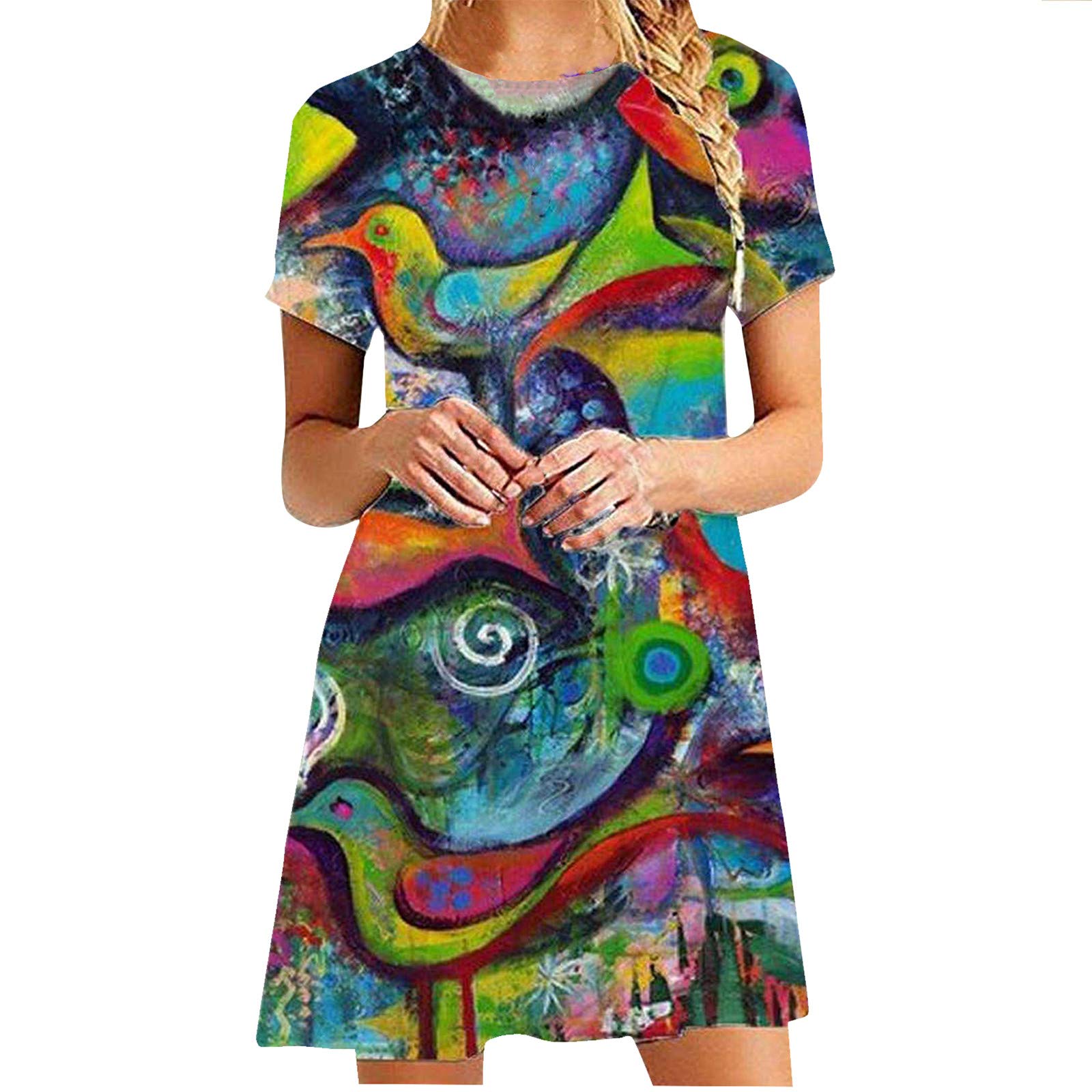 Howley Women's Tie-Dye Graphic T-Shirt Dress - Short Sleeve Summer Sundress with Casual Tunic Style - Perfect for 4th of July, Beach Outings & Everyday Wear