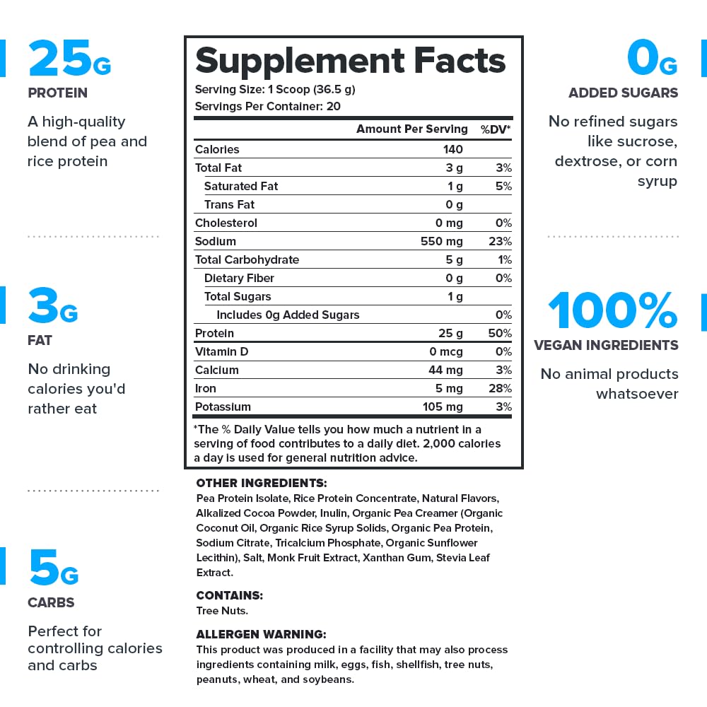 LEGION Plant+ Vegan Protein Powder - Chocolate Flavor | Rice & Pea Plant-Based Protein Blend | Gluten Free, Non-GMO, Naturally Sweetened | 20 Servings | Perfect for Post-Workout Recovery & Healthy Smoothies