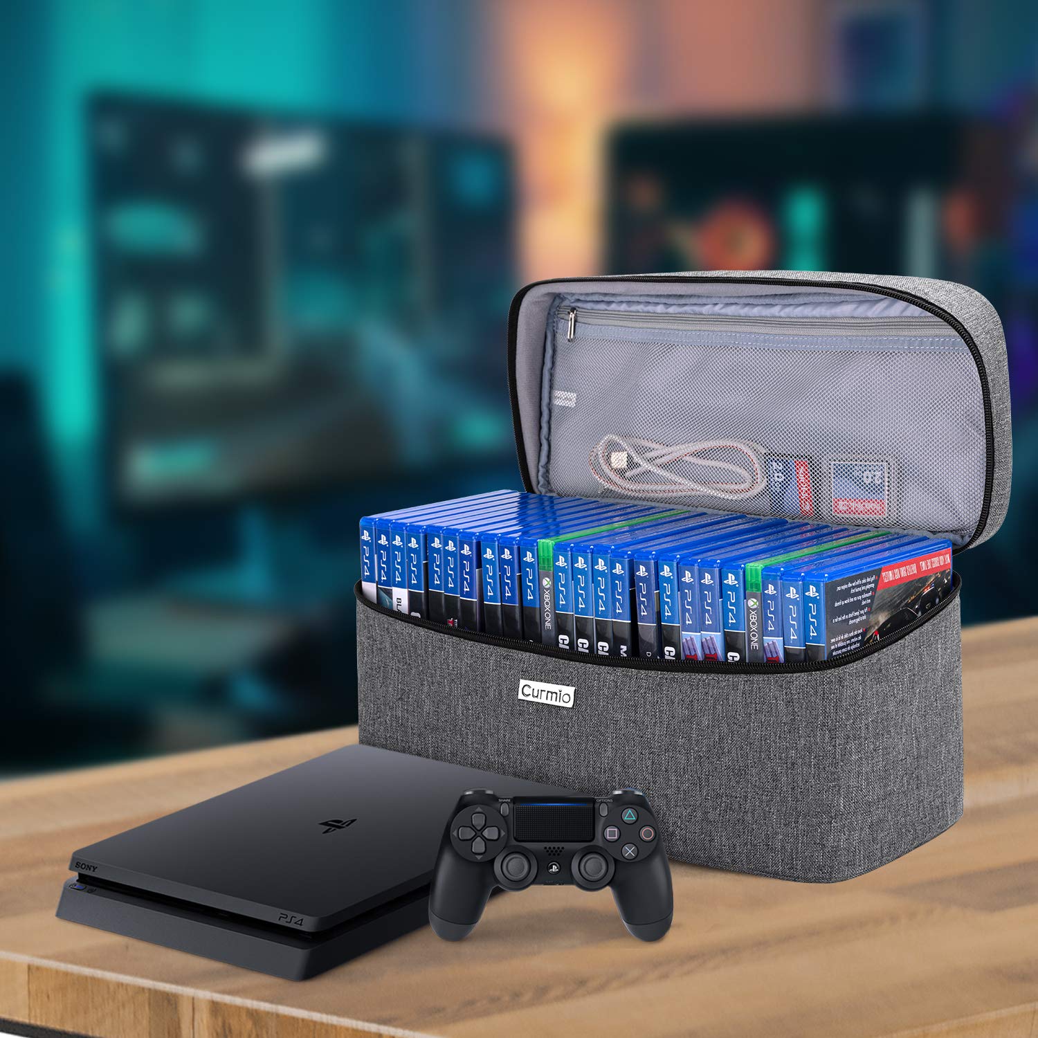 CURMIO Universal Game Disc Storage Bag - Holds 24 Discs, Portable Carrying Case for PS5, PS4 Pro, PS3, Xbox Series X/S & Xbox One (Gray) - Perfect for Travel, Gaming Parties & Organized Storage