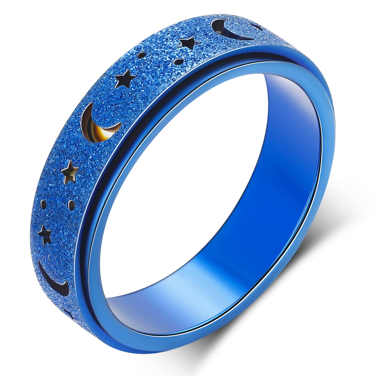 OreilleStar Anxiety Relief Spinner Ring for Women & Adults - Stainless Steel Fidget Ring with Moon & Star Design (Size 8, Blue) - Perfect for Stress Relief, Anxiety Management, and Focus Enhancement