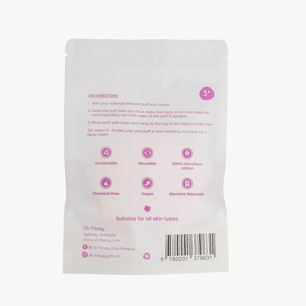 Oh Flossy Makeup Remover Puff - Gentle Reusable Cleansing Sponge for Face & Eye Makeup Removal | Perfect for Travel, Daily Skincare & Sensitive Skin Care Routine