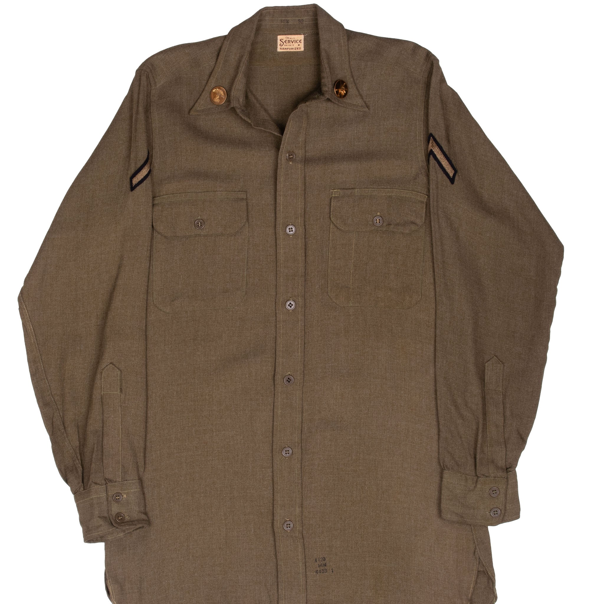Vintage WWII US Army Sanforized Patched Service Shirt - Size 14.5 x 32 - Authentic Military Uniform for Collectors & Reenactments - Perfect for History Buffs, Cosplay & Vintage Fashion