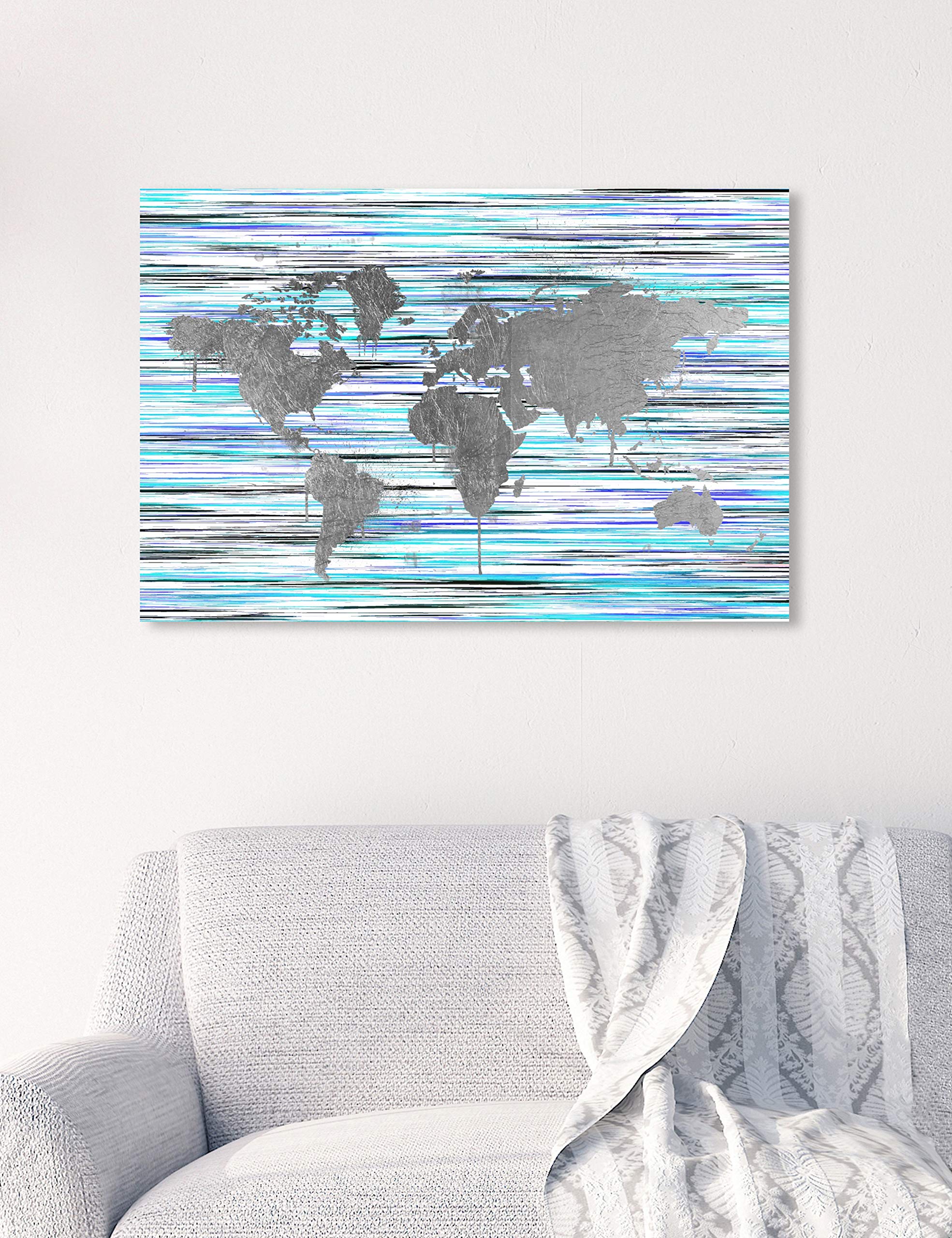 Oliver Gal Artist Co. World Map Wall Art Canvas Print - Eclectic Mapamundi Home Decor, 24x16 Inches, Gray & Purple - Perfect for Living Room, Office or Bedroom Wall Decoration