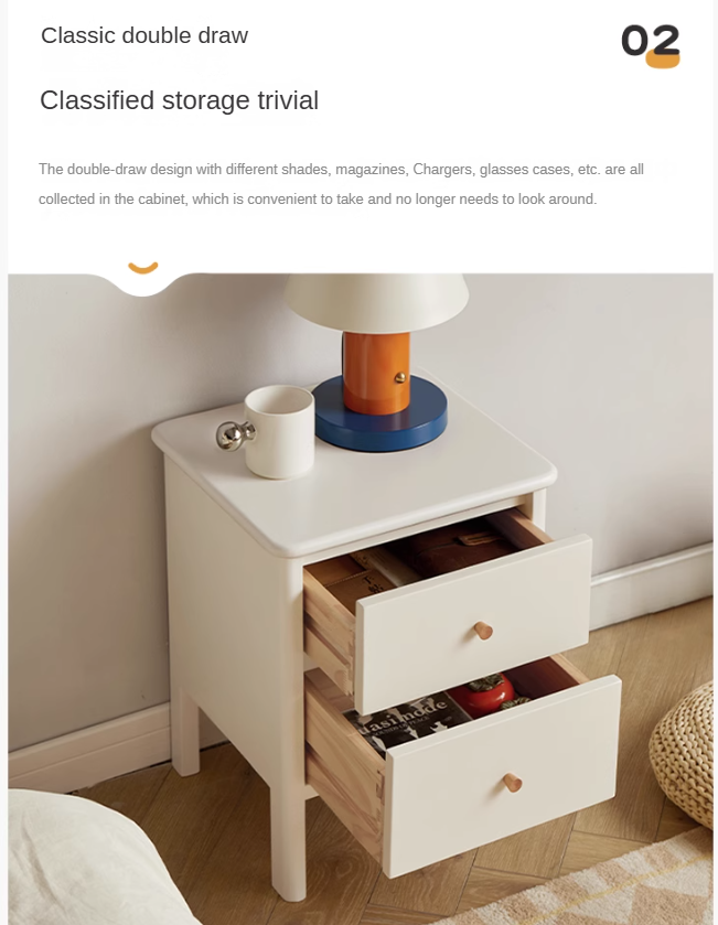 Premium White Beech Solid Wood Nightstand - Elegant Bedside Table for Bedroom, Guest Room & Nursery - Durable & Stylish Storage Solution