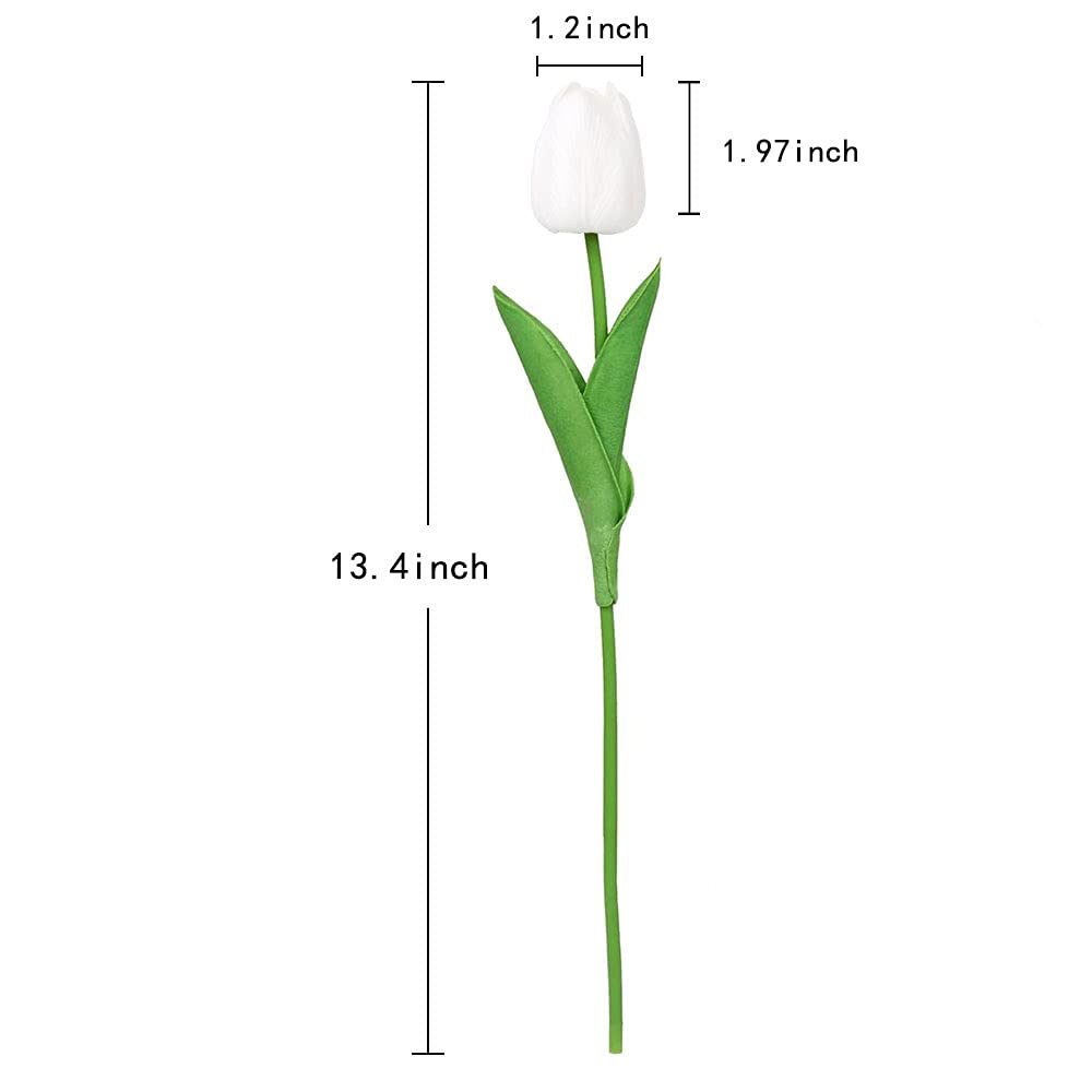 24PCS White Tulips Artificial Flowers - Real Touch Fake Tulips for Home Decor, Wedding Bouquet, Party Centerpieces, Baby Shower & Bridal Decor | Lifelike Silk Flowers for Table, Vase & Event Decoration