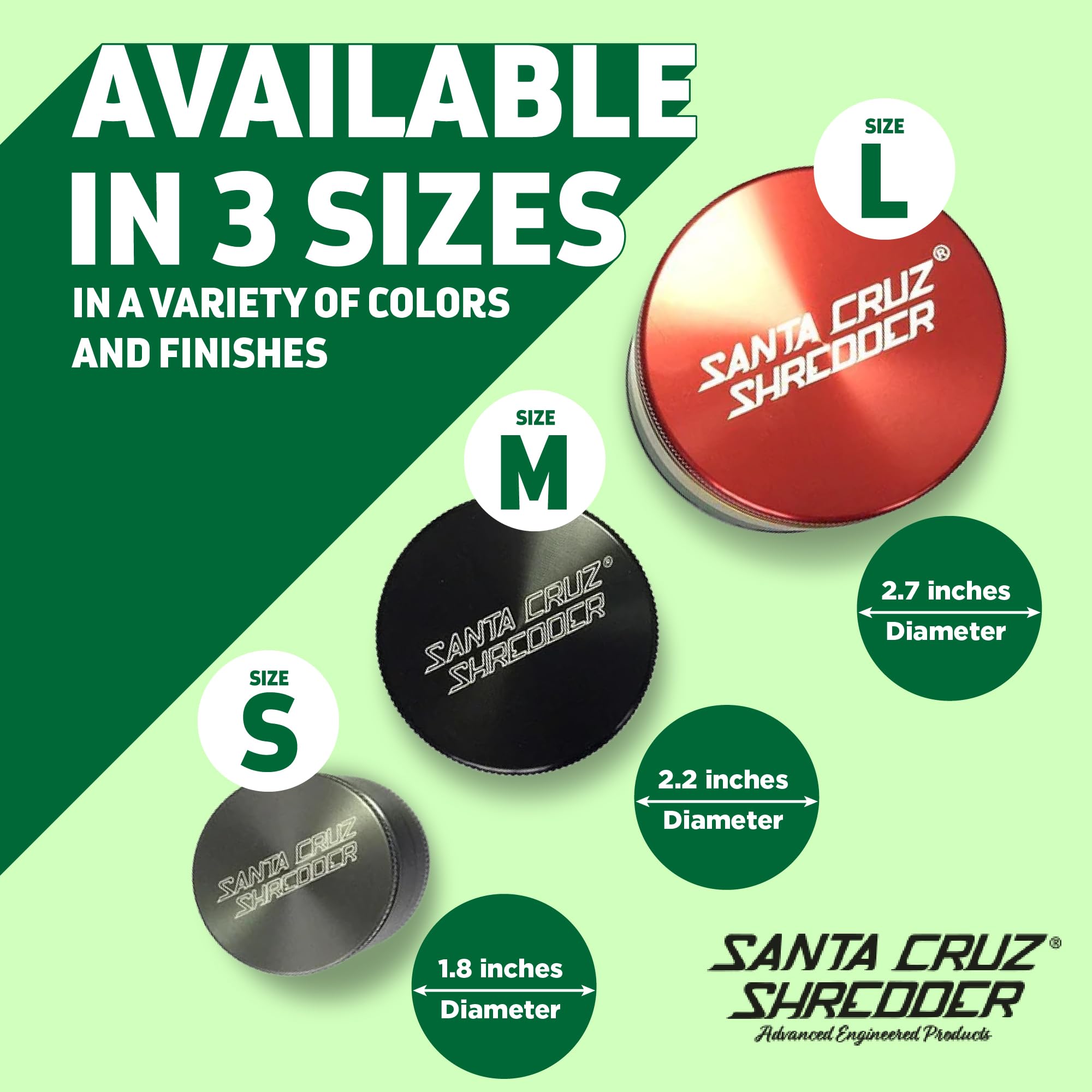 Premium Santa Cruz Shredder 3-Piece Metal Herb Grinder - 1.7
