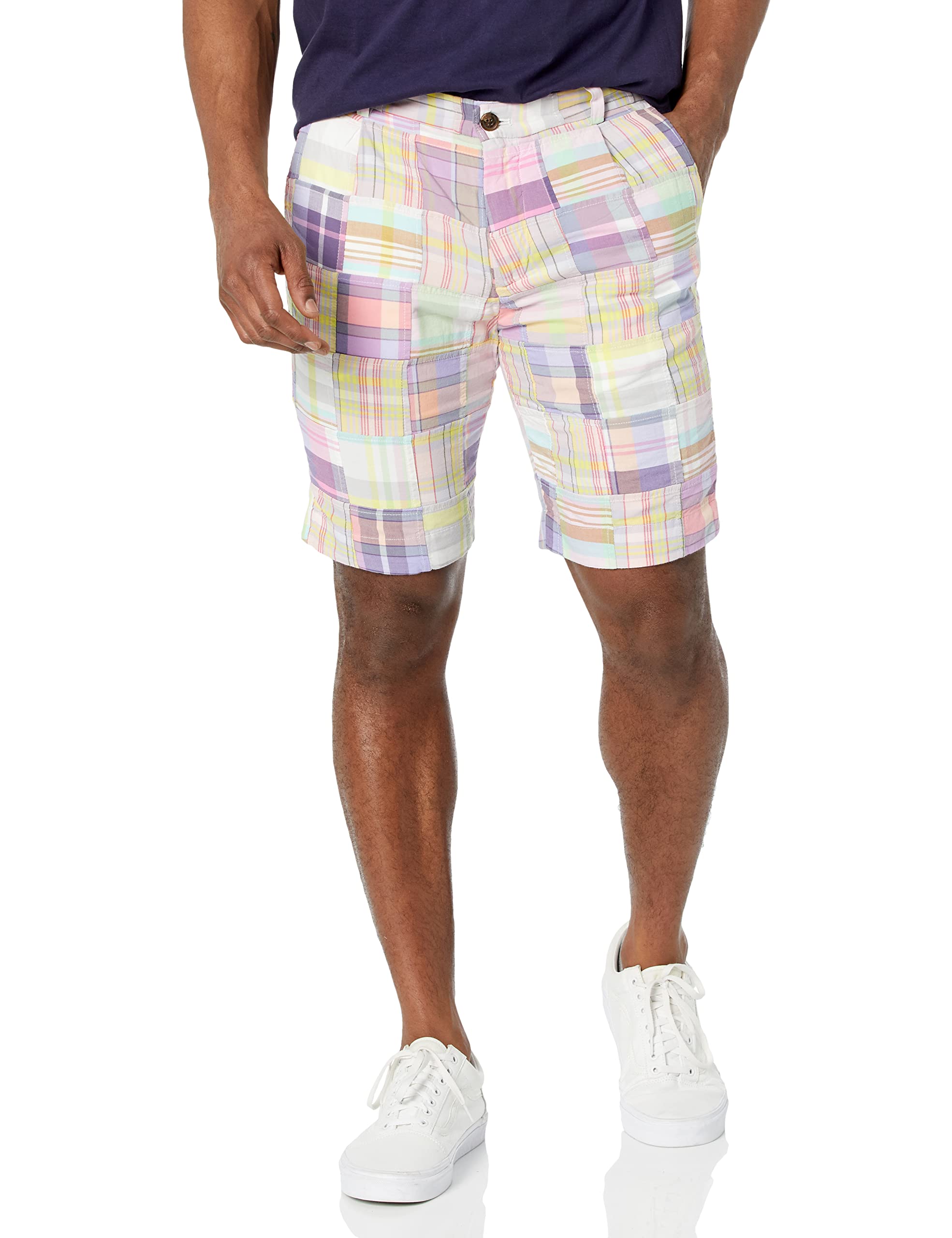 Brooks Brothers Men's Cotton Patchwork Madras Shorts - Comfortable Summer Casual Wear for Outdoor Activities & Beach Vacations