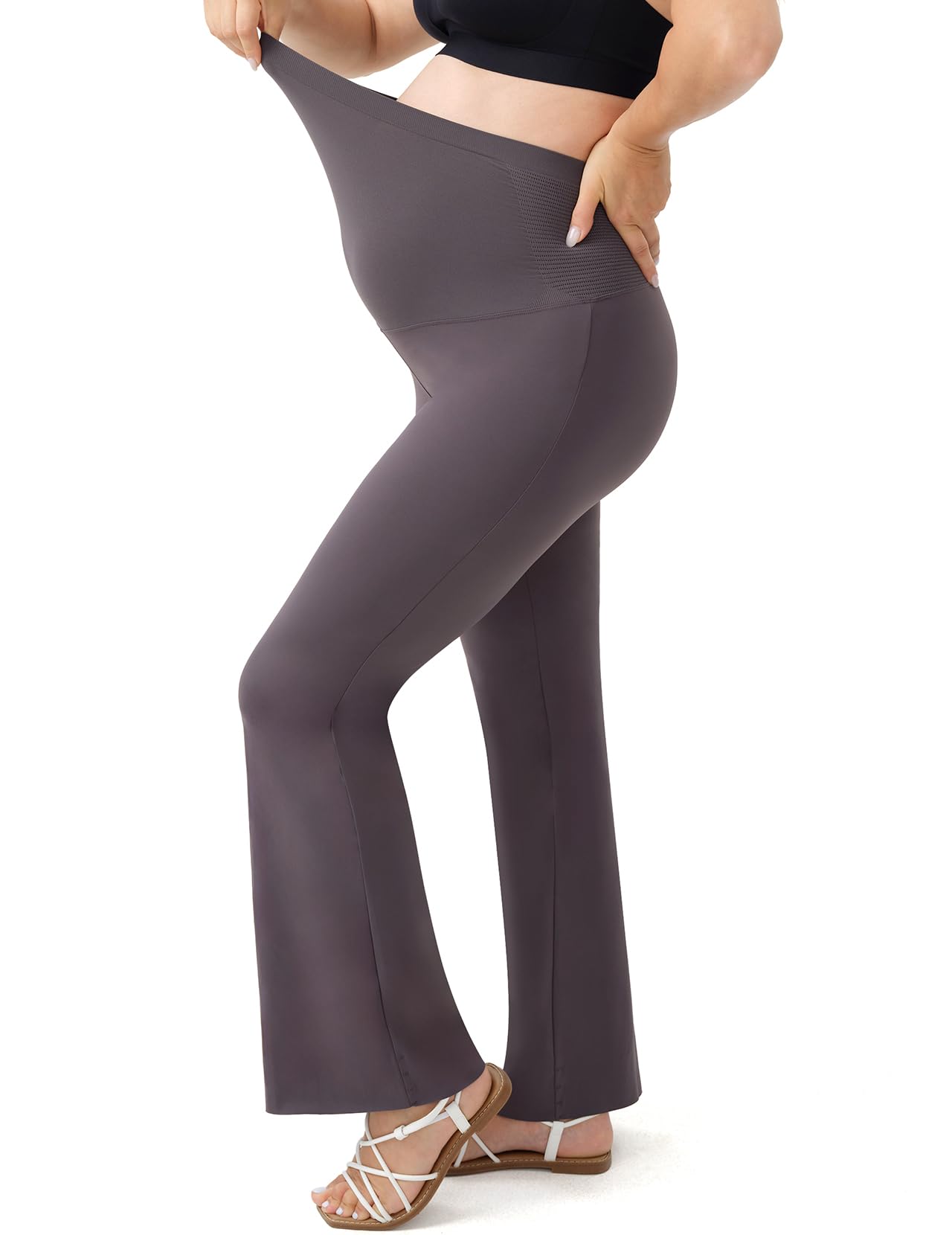 Momcozy Maternity Yoga Pants - Over The Belly Pregnancy Leggings with Buttery Soft Triple Wrap Support | Flared Leg Comfort for Prenatal Yoga, Workouts & Everyday Wear