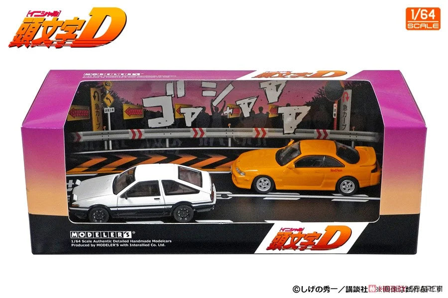 Initial D 1:64 Scale Diecast Car Set - Kenta Nakamura Silvia S14 & Takumi Fujiwara AE86 Trueno - Anime Collectible Model Cars for Display & Racing Scenes