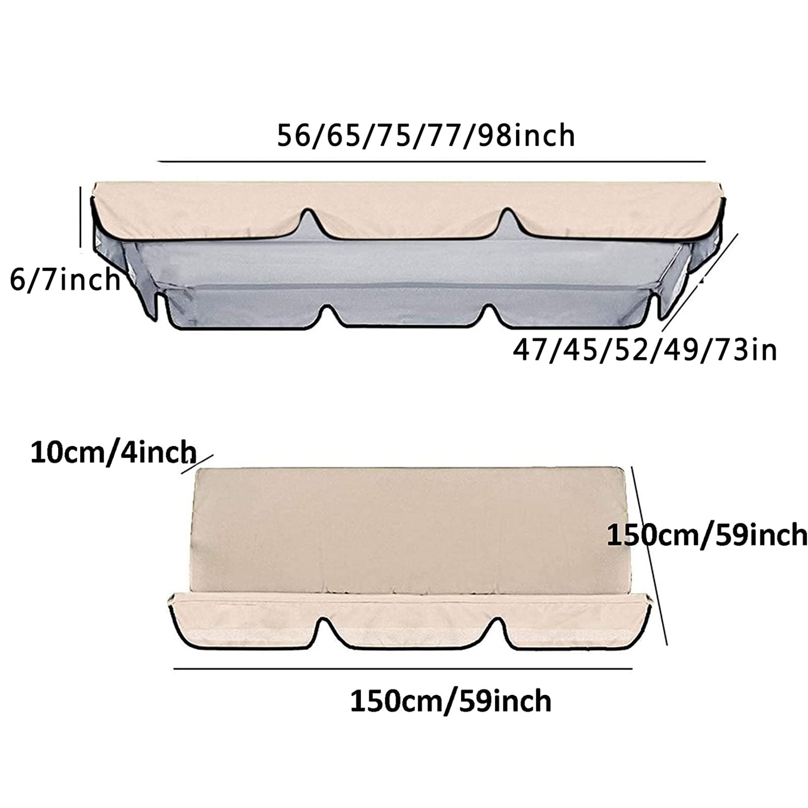 Waterproof Patio Swing Canopy Cover & Cushion Cover Set - Outdoor Swing Seat Protection for Porch, Yard, Garden - Sunshade Top Replacement for All-Weather Use