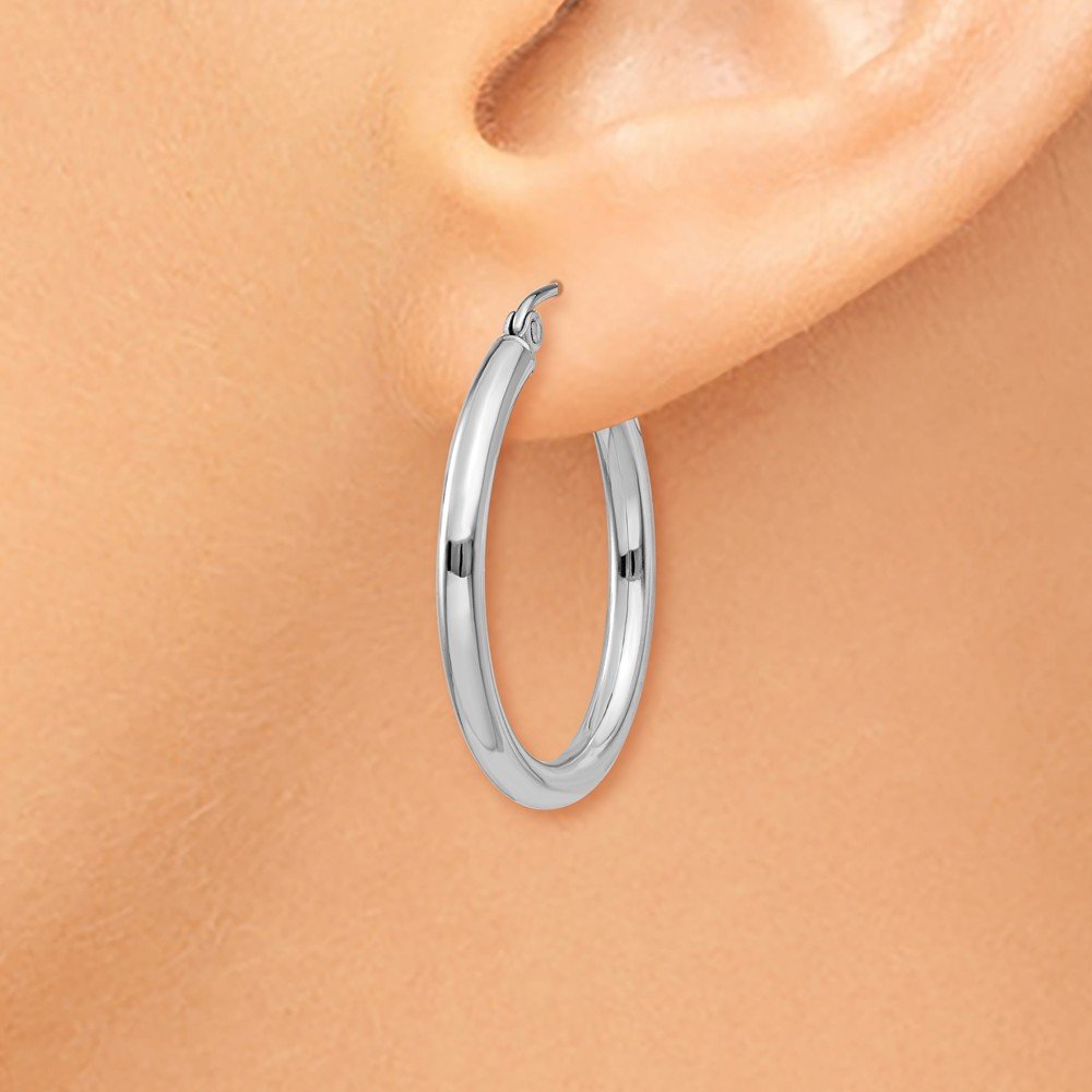 10K White Gold Polished 2.5mm Tube Hoop Earrings for Women - Classic Circle Earrings for Everyday Wear, Gift Giving & Special Occasions
