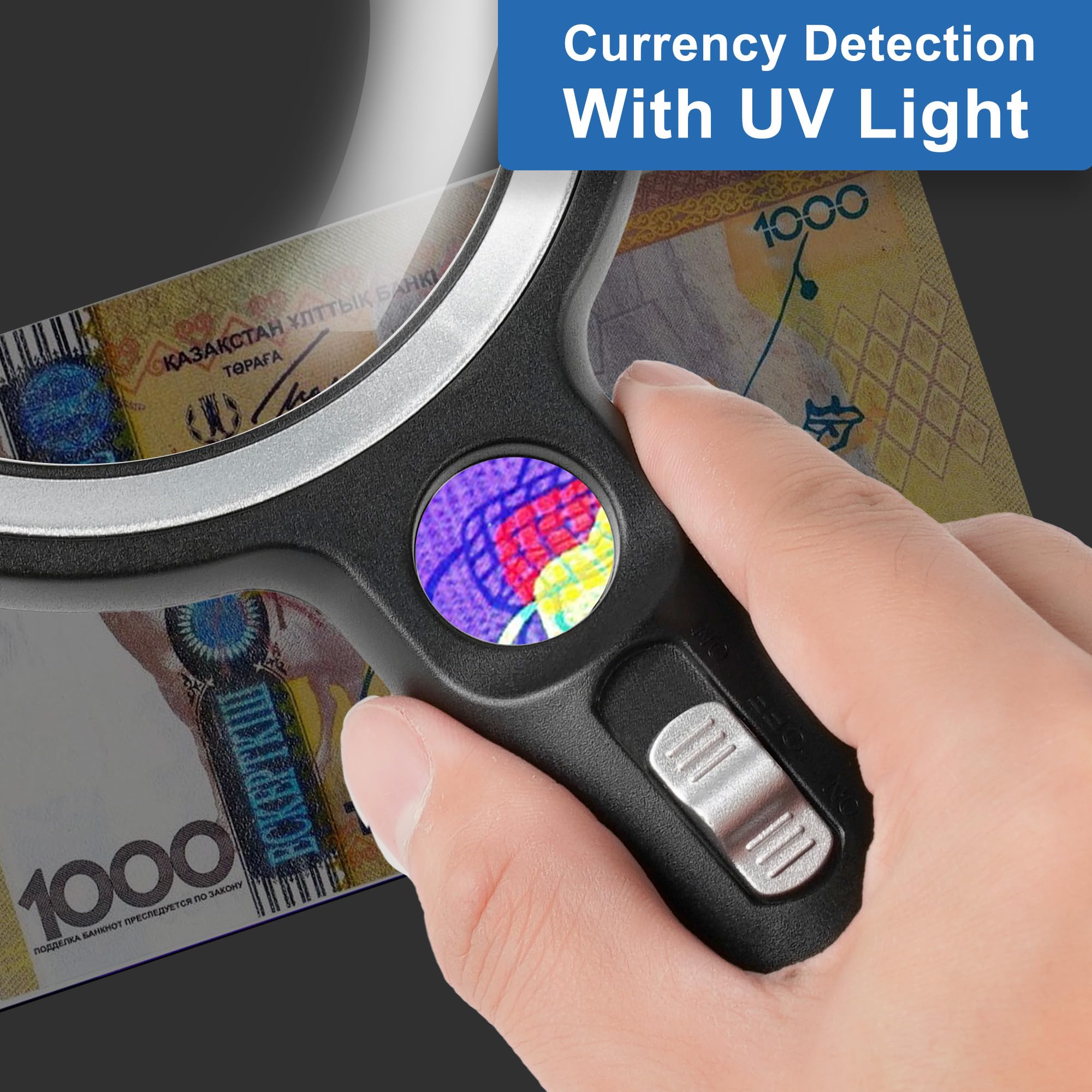 30X LED Magnifying Glass with UV Light - 10X 20X 45X Illuminated Handheld Magnifier for Reading, Jewelry Inspection, Coin Collecting & Hobby Exploration - Perfect for Seniors, Crafts & Close Work
