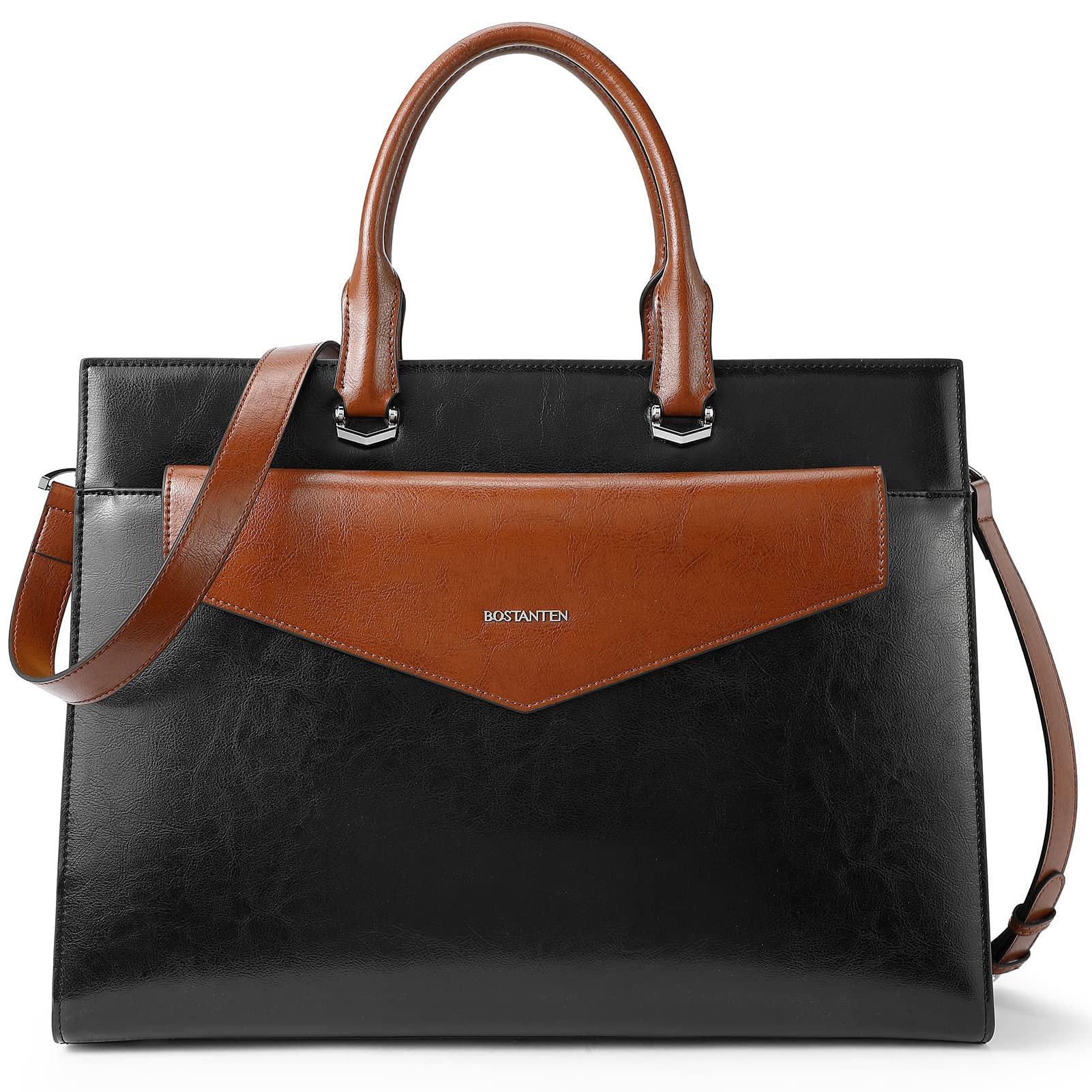 BOSTANTEN Women's Genuine Leather Laptop Briefcase Tote Bag - 15.6 Inch Work Bag for Business Office & Travel (Beige) | Professional Business Handbag for Women | Perfect for Commuting, Meetings & Business Trips