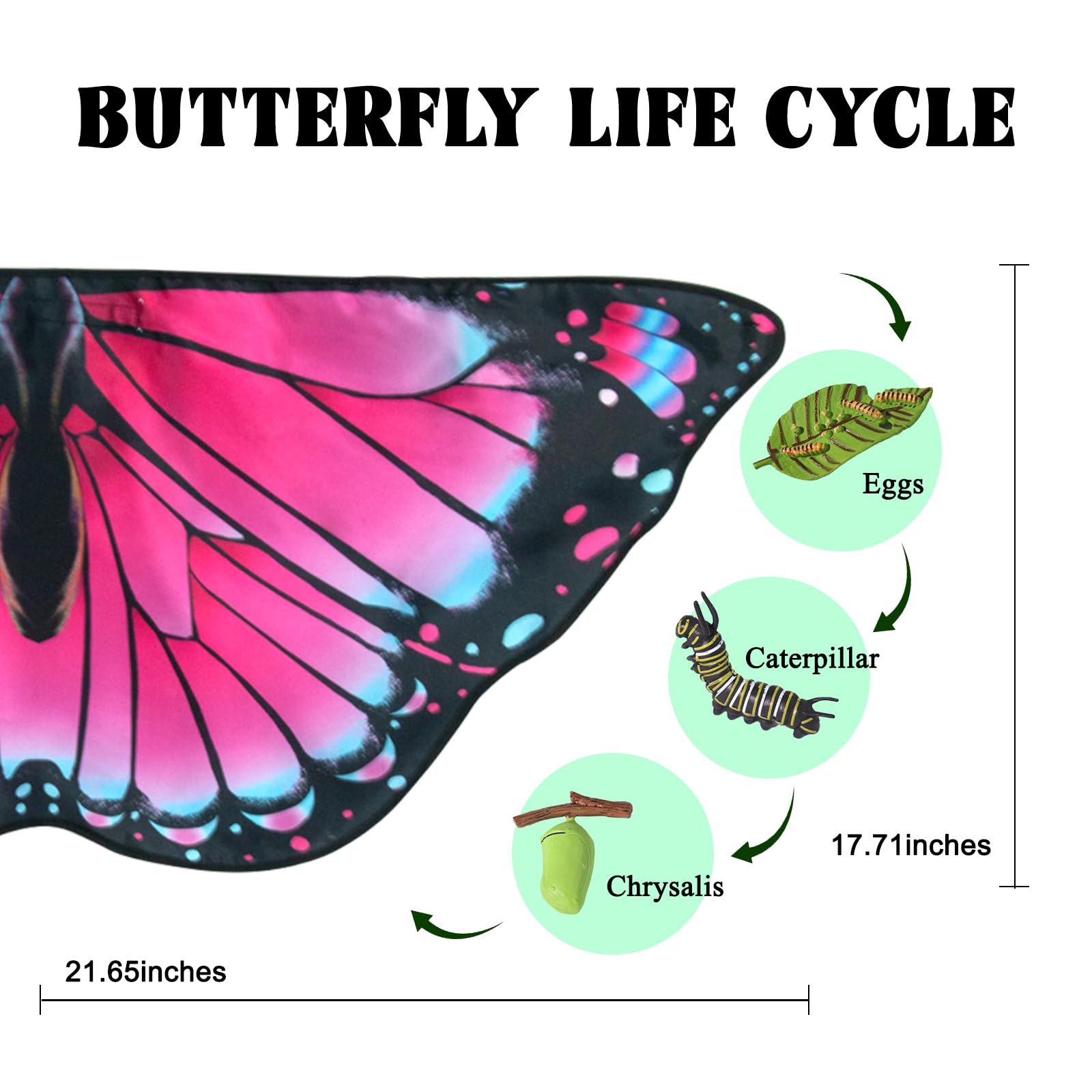 iROLEWIN Kids Butterfly Wings Costume - Dress Up Wings for Girls & Boys, Toddler Pretend Play, Bug Costume Accessories for Halloween, Birthday Party Favors & Dress Up Playtime