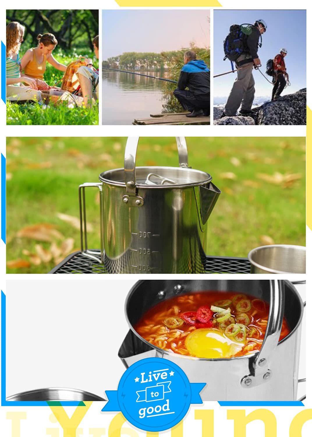 Stainless Steel Camping Kettle - 1.2L Outdoor Hanging Pot for Mountaineering, Picnics & Coffee Brewing | Portable Cookware for Backpacking, Hiking & Outdoor Adventures