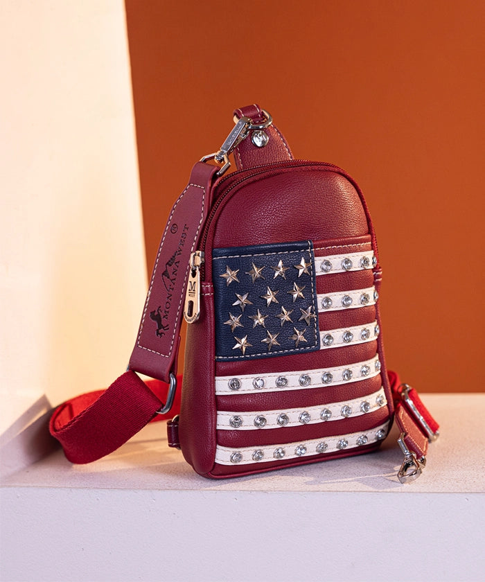 Montana West American Flag Sling Bag - Patriotic Crossbody Purse for Women, Perfect for Travel, Shopping & Outdoor Adventures